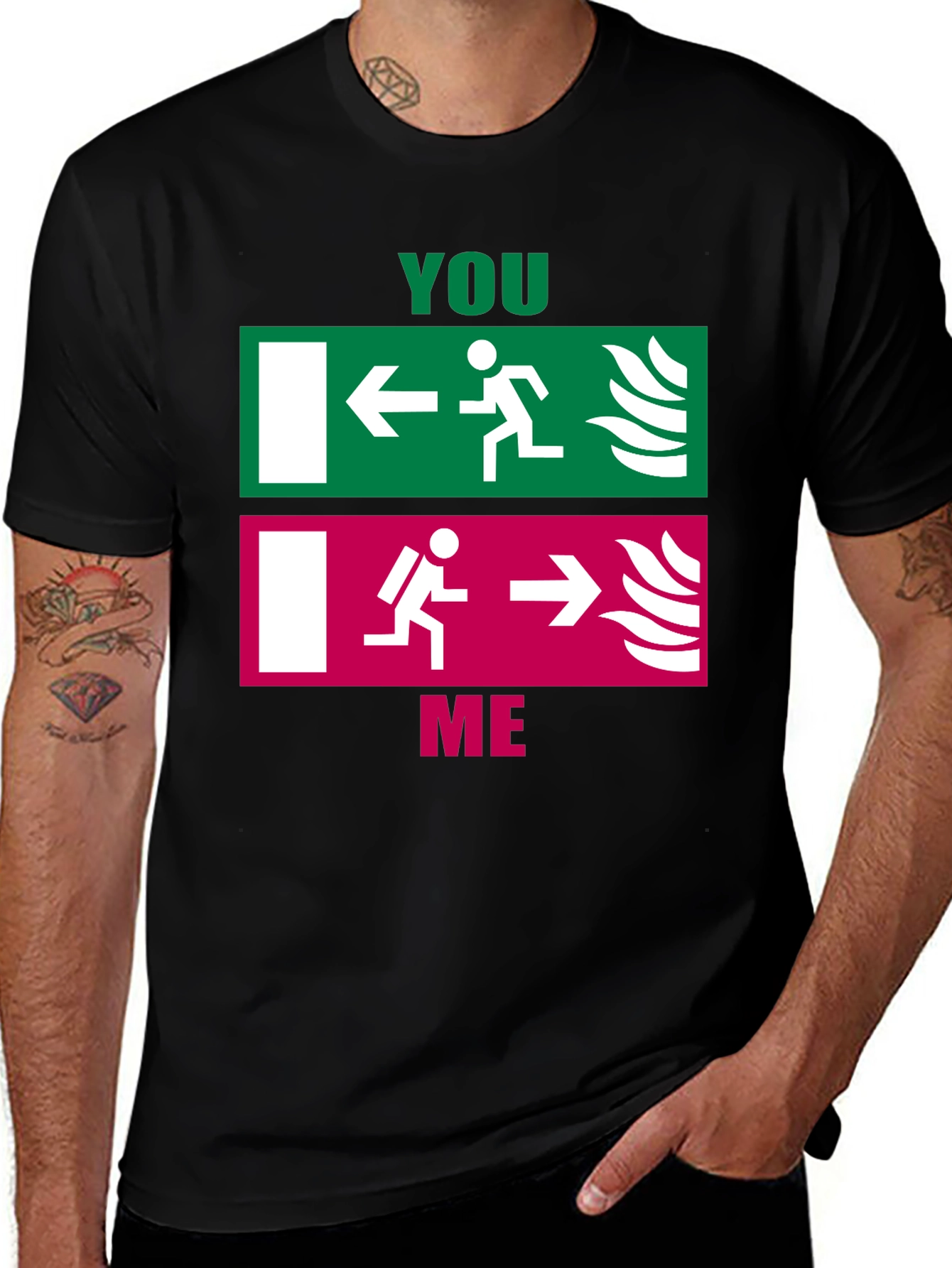 Variant 19 of Funny 'You vs. Me' Exit Sign T-Shirt