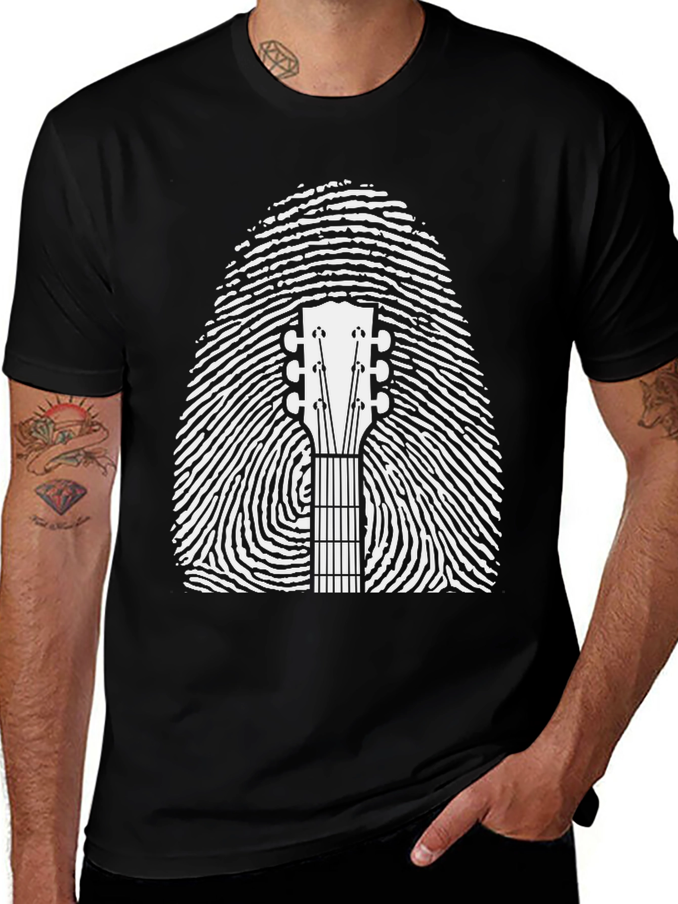 Variant 10 of Guitar Fingerprint Graphic Tee - Black