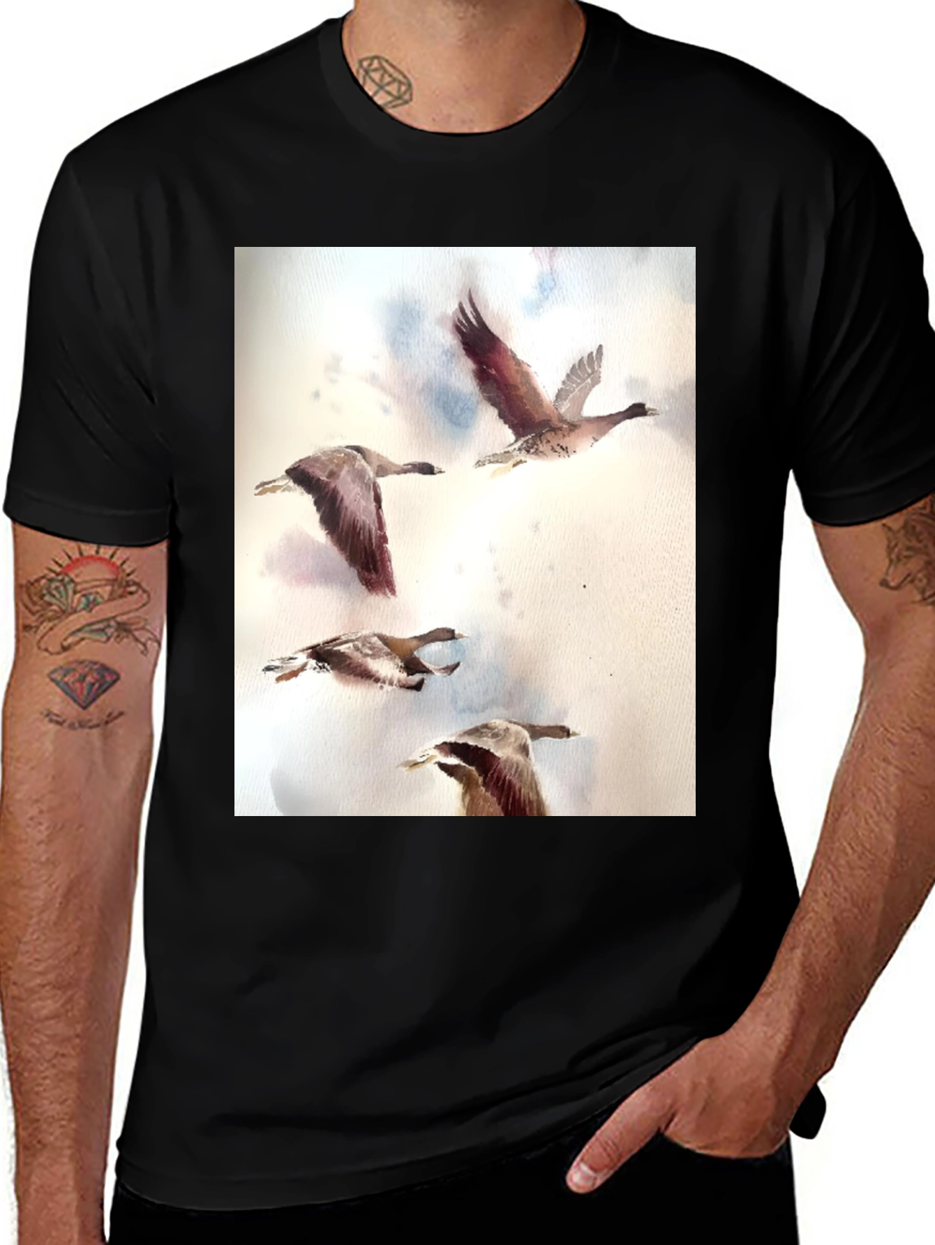 Variant 2 of Watercolor Ducks Black T-Shirt