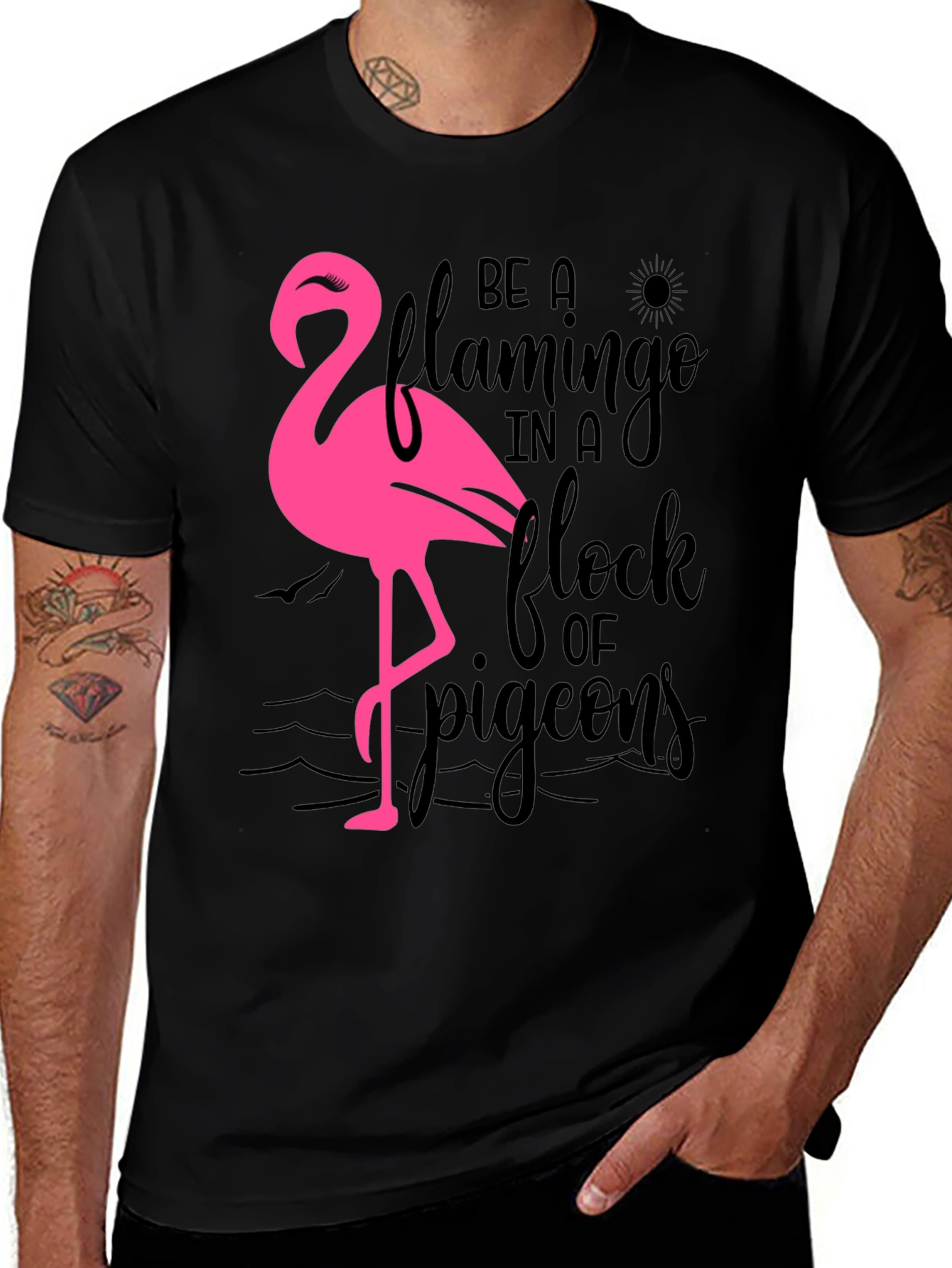 Variant 19 of Be a Flamingo T-Shirt, Black Cotton Tee