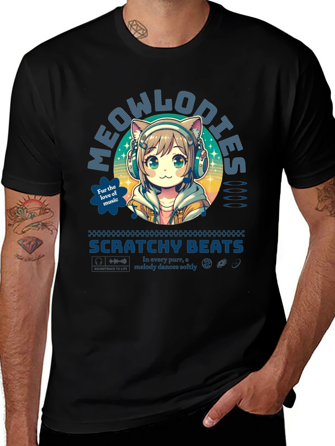 Variant 20 of Meowlodies Scratchy Beats T-Shirt - Anime Cat Girl Headphones Tee