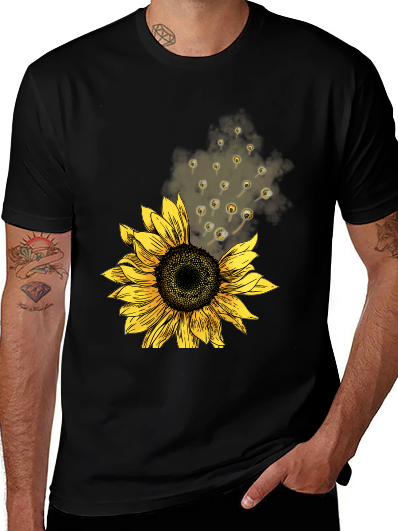 Variant 4 of Sunflower Print Men's Black Tee