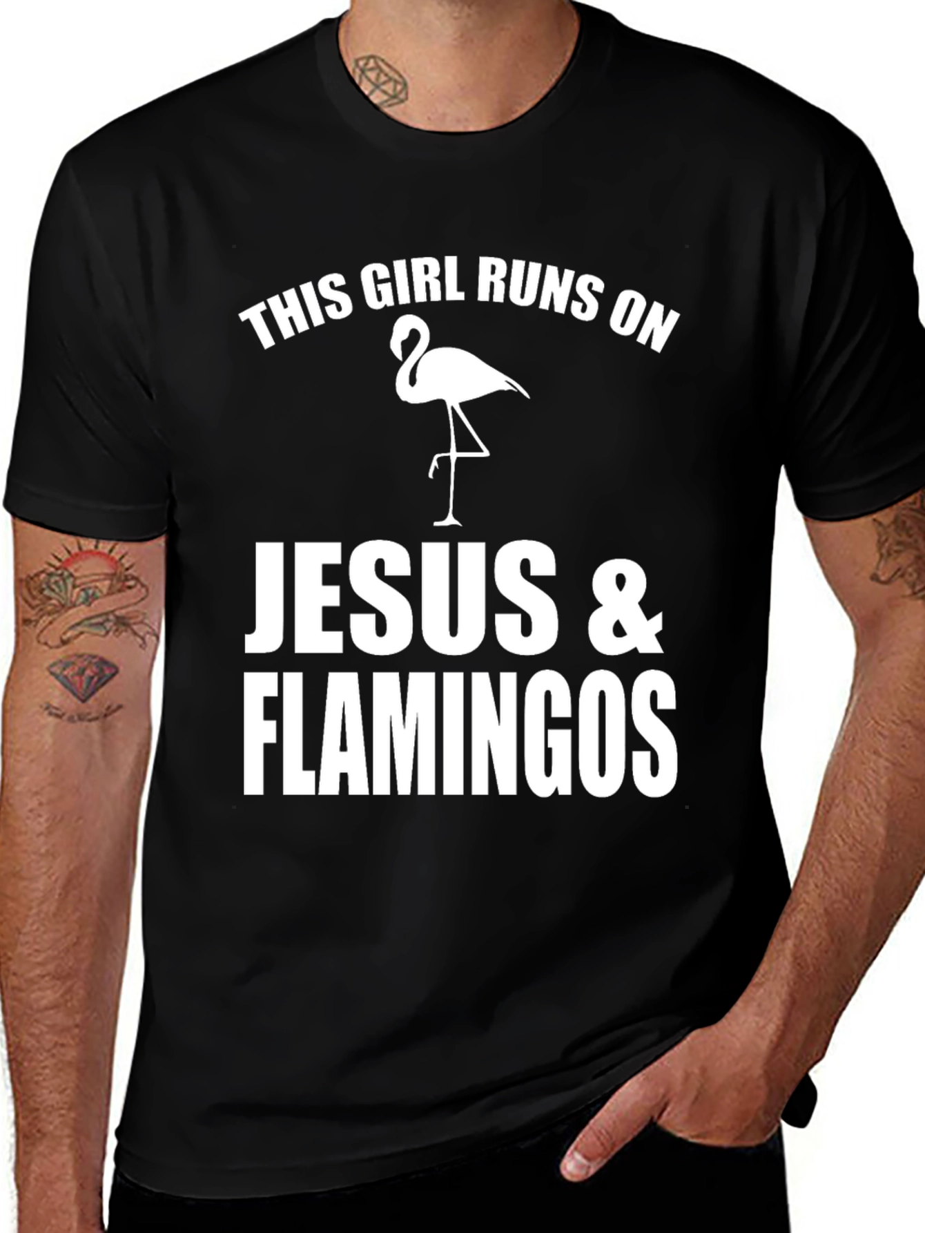 Variant 4 of Funny Girl's Jesus & Flamingos Graphic T-Shirt