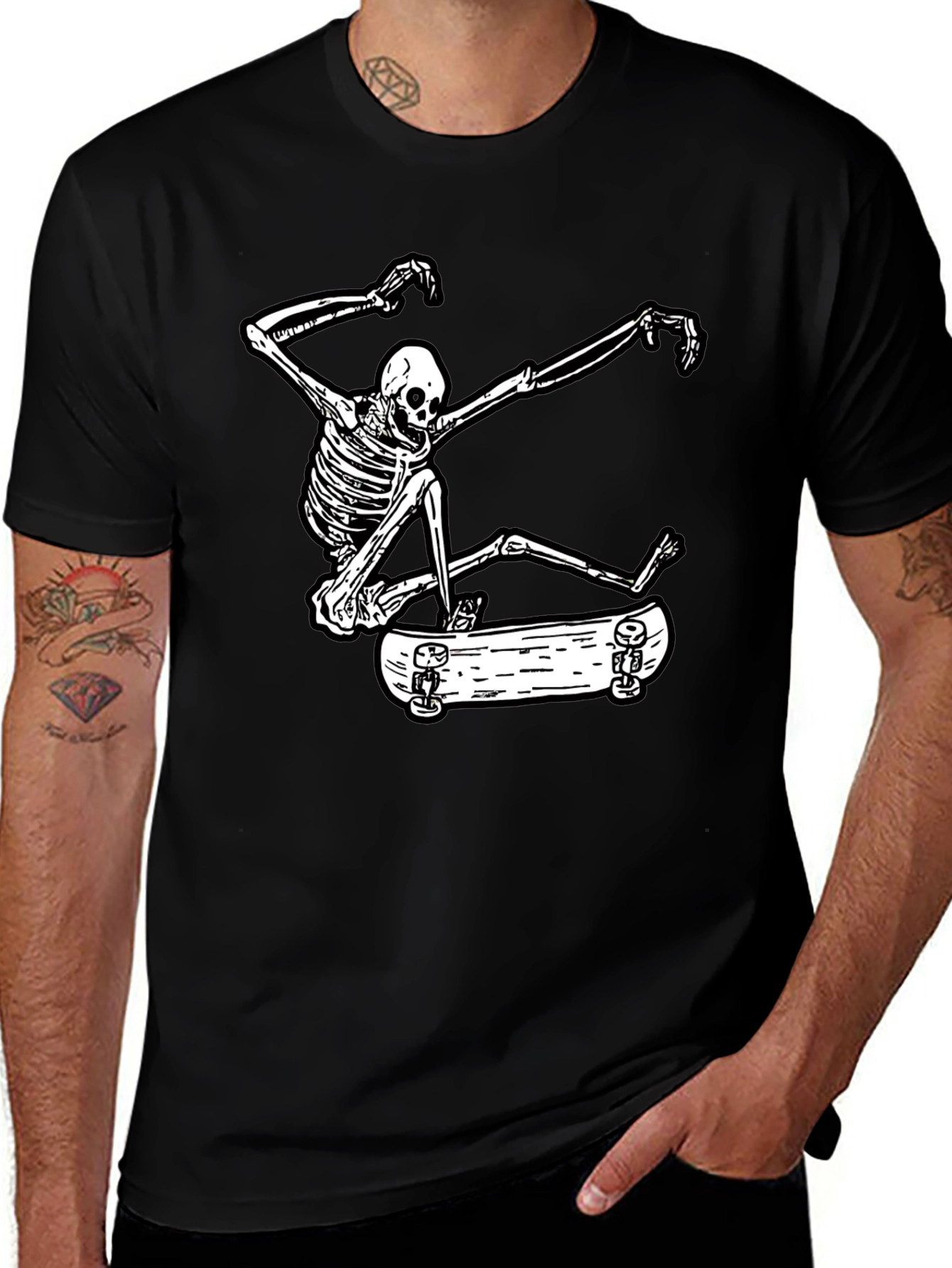 Variant 17 of Skateboarding Skeleton Graphic Tee - Black