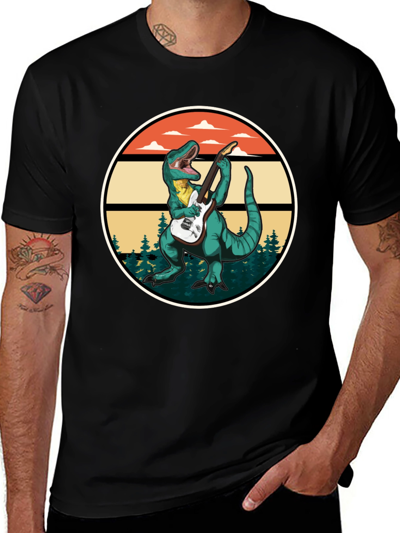 Variant 17 of Dinosaur Guitarist T-Shirt - Retro Rock Design