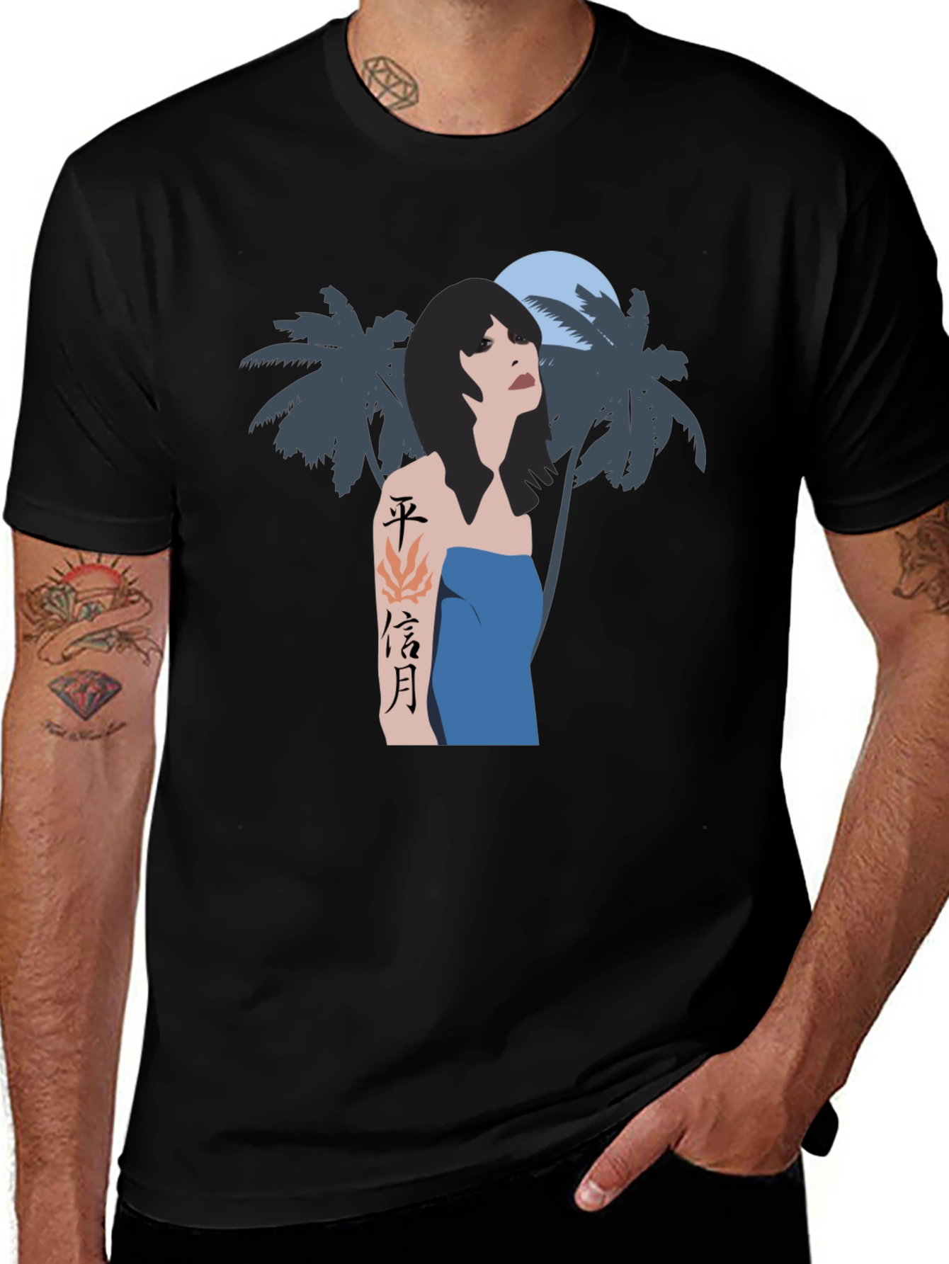 Variant 27 of Tropical Woman Graphic Tee - Black Cotton Blend