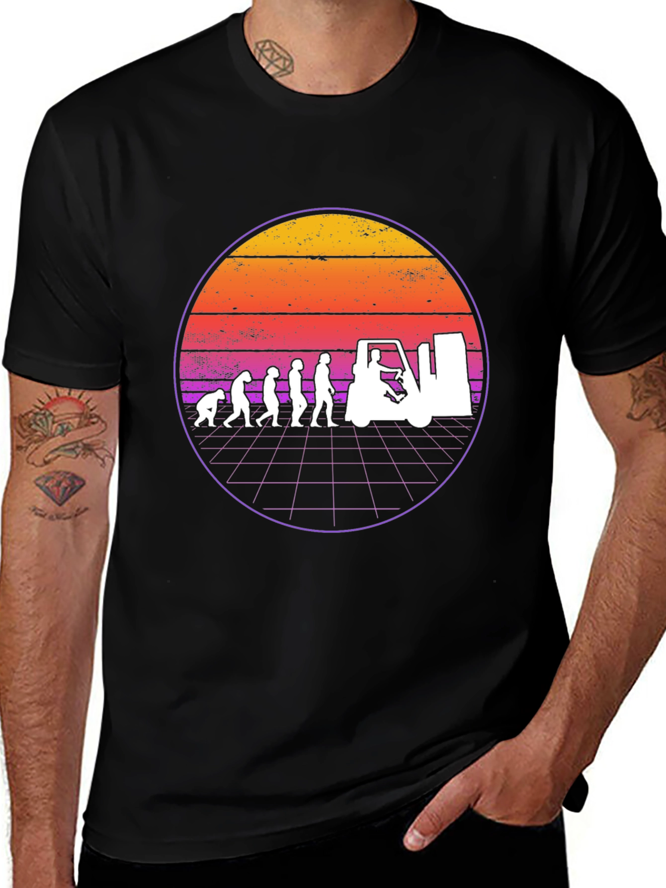 Variant 29 of Forklift Evolution T-Shirt Retro Sunset Design