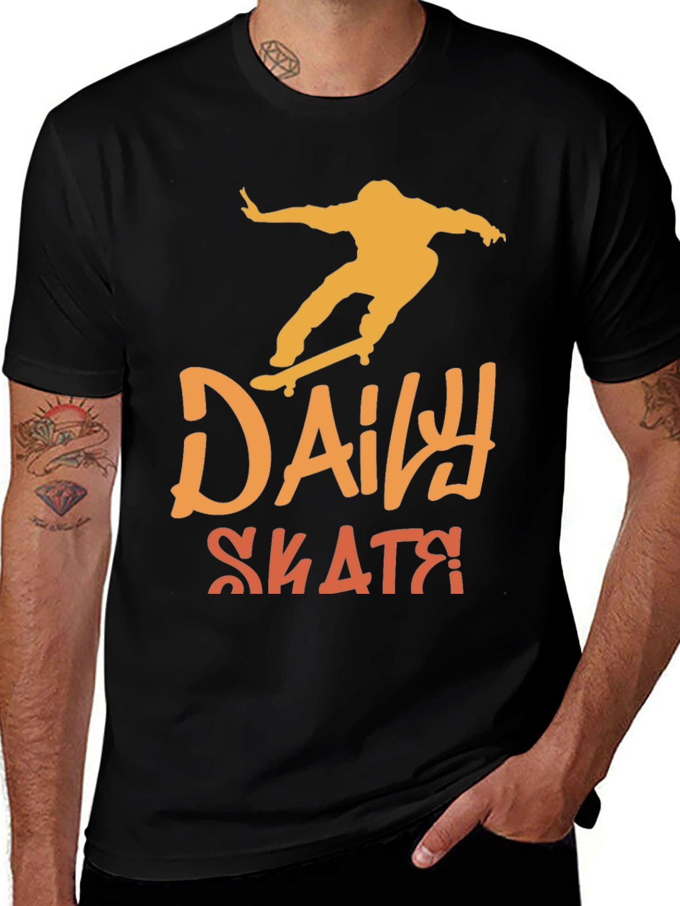 Variant 4 of Daily Skate T-Shirt - Black Cotton Skater Tee