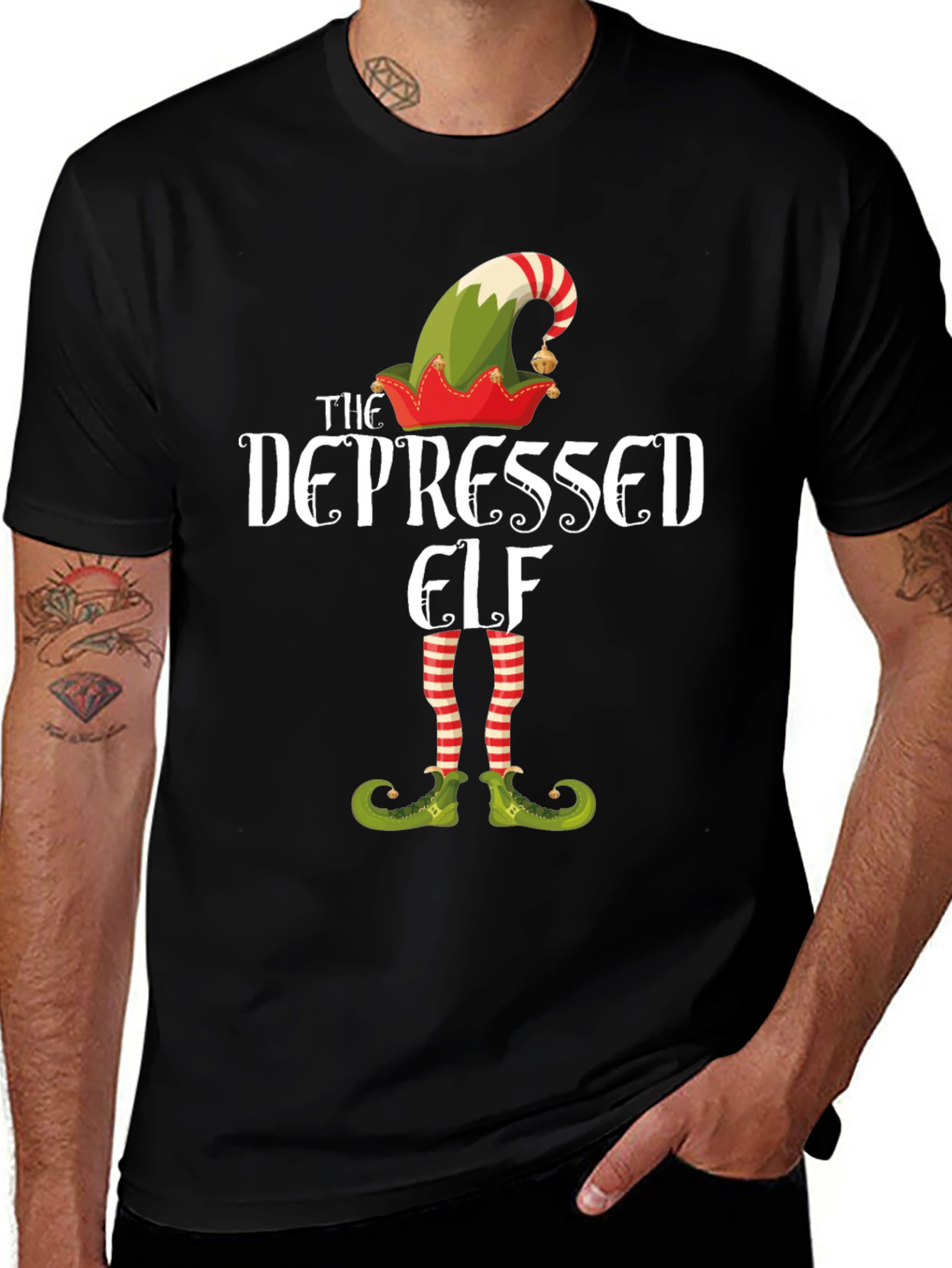 Variant 17 of The Depressed Elf T-Shirt - Christmas Holiday Tee