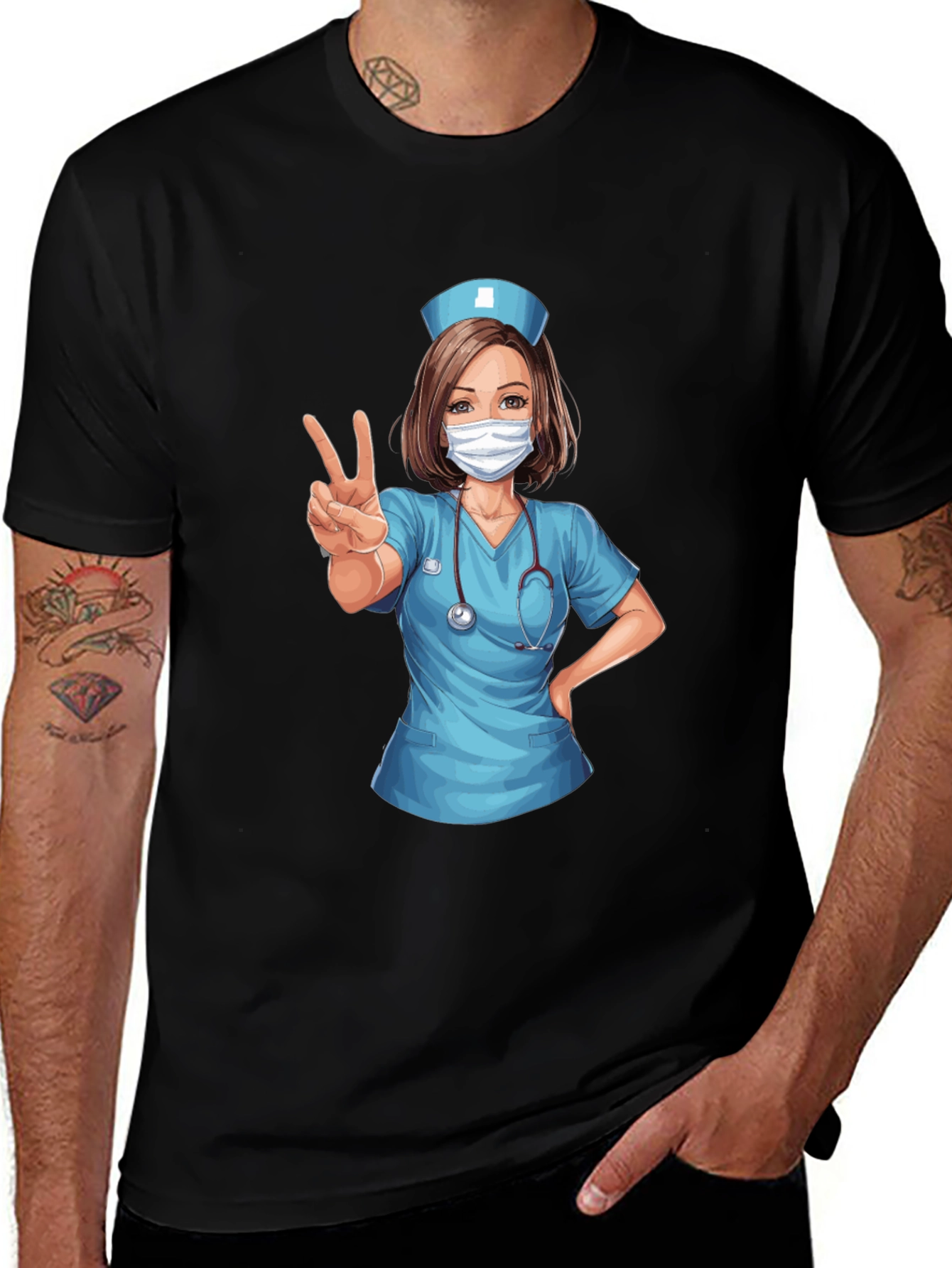 Variant 14 of Nurse Graphic Tee - Peace & Care T-Shirt