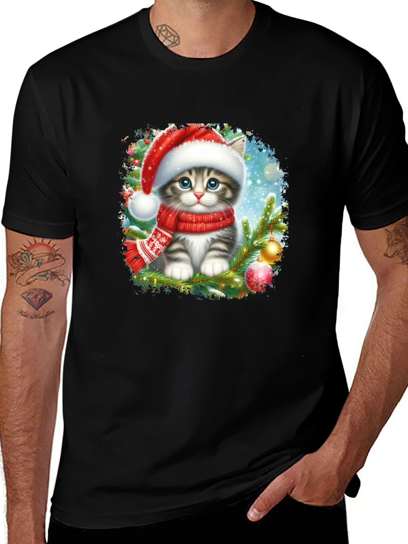 Christmas Cat T-Shirt: Santa Hat Kitten Tee