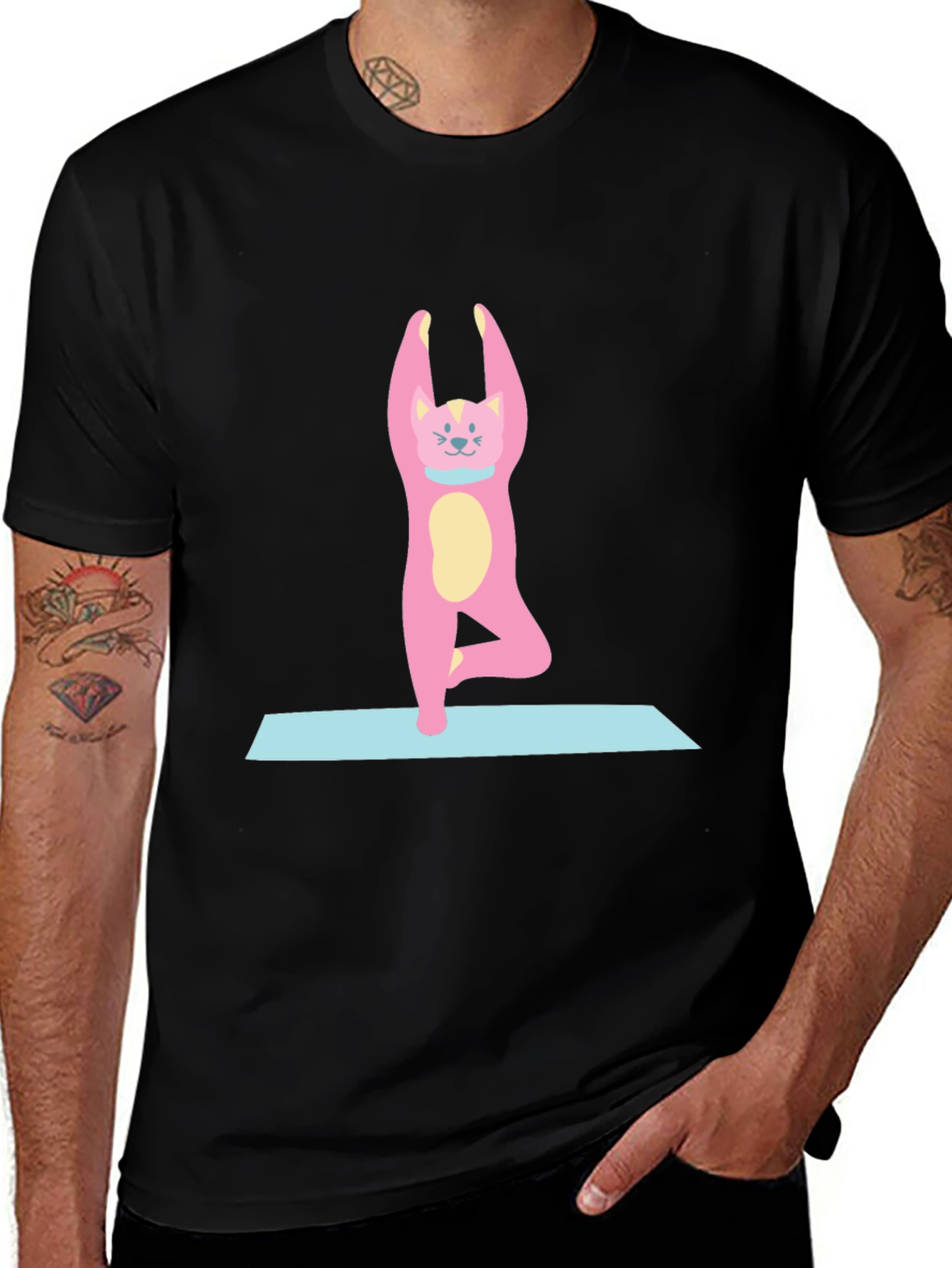 Variant 11 of Yoga Cat T-Shirt - Black Cotton Tee