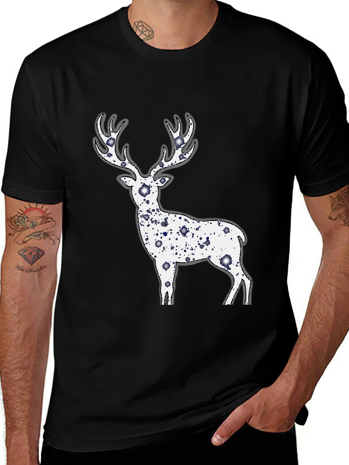 Variant 13 of Deer Graphic Print Black T-Shirt