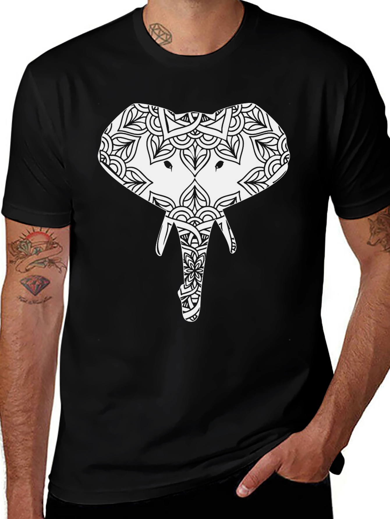 Variant 25 of Elephant Mandala Graphic Tee - Black