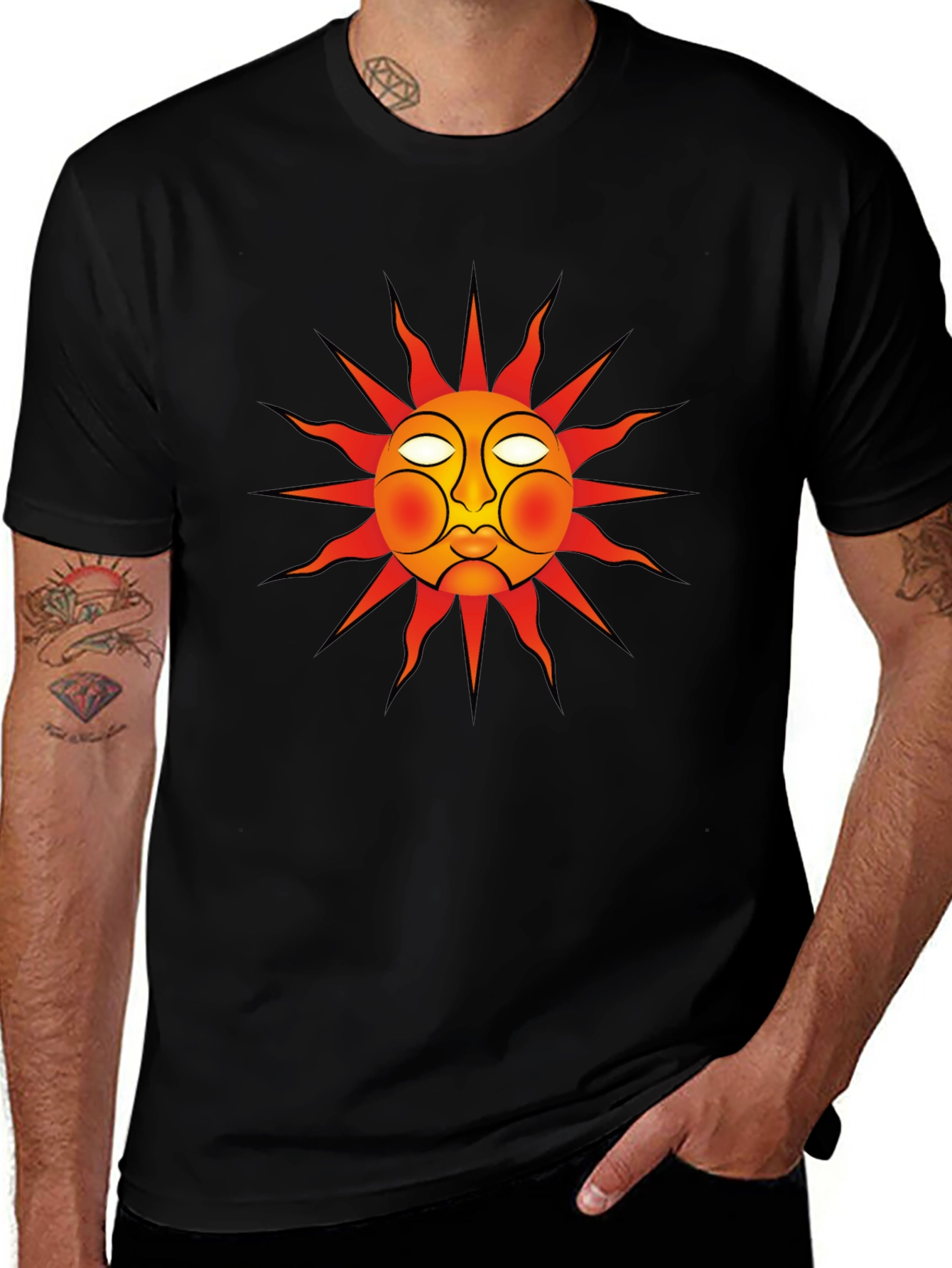Variant 17 of Sun Face Graphic Tee - Black Cotton T-Shirt