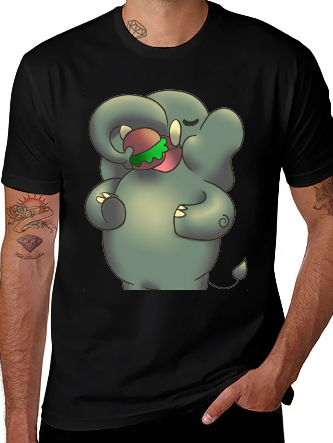 Variant 7 of Elephant Eating Burger Graphic Tee - Unisex Black T-Shirt