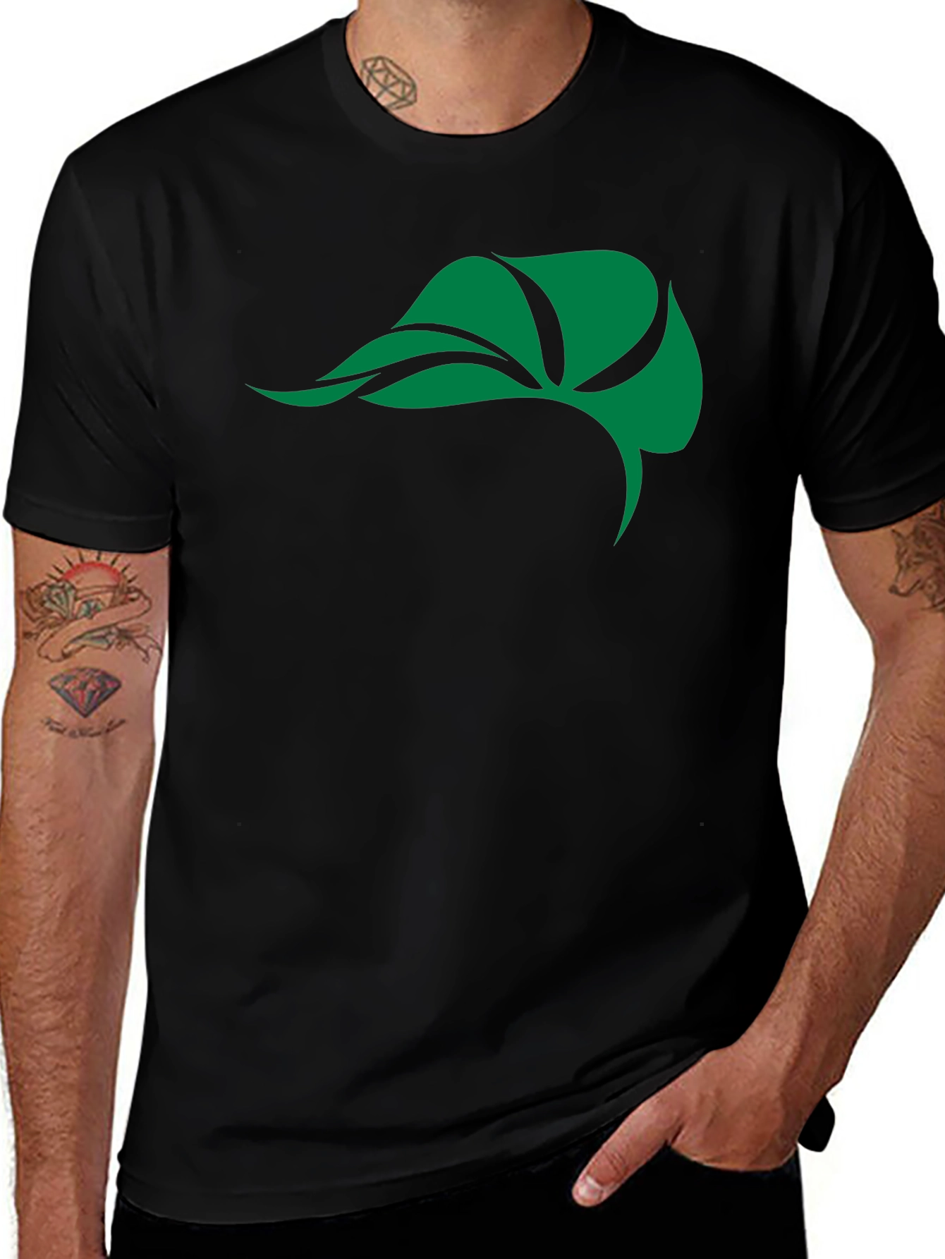 Variant 22 of Green Leaf Graphic Black T-Shirt