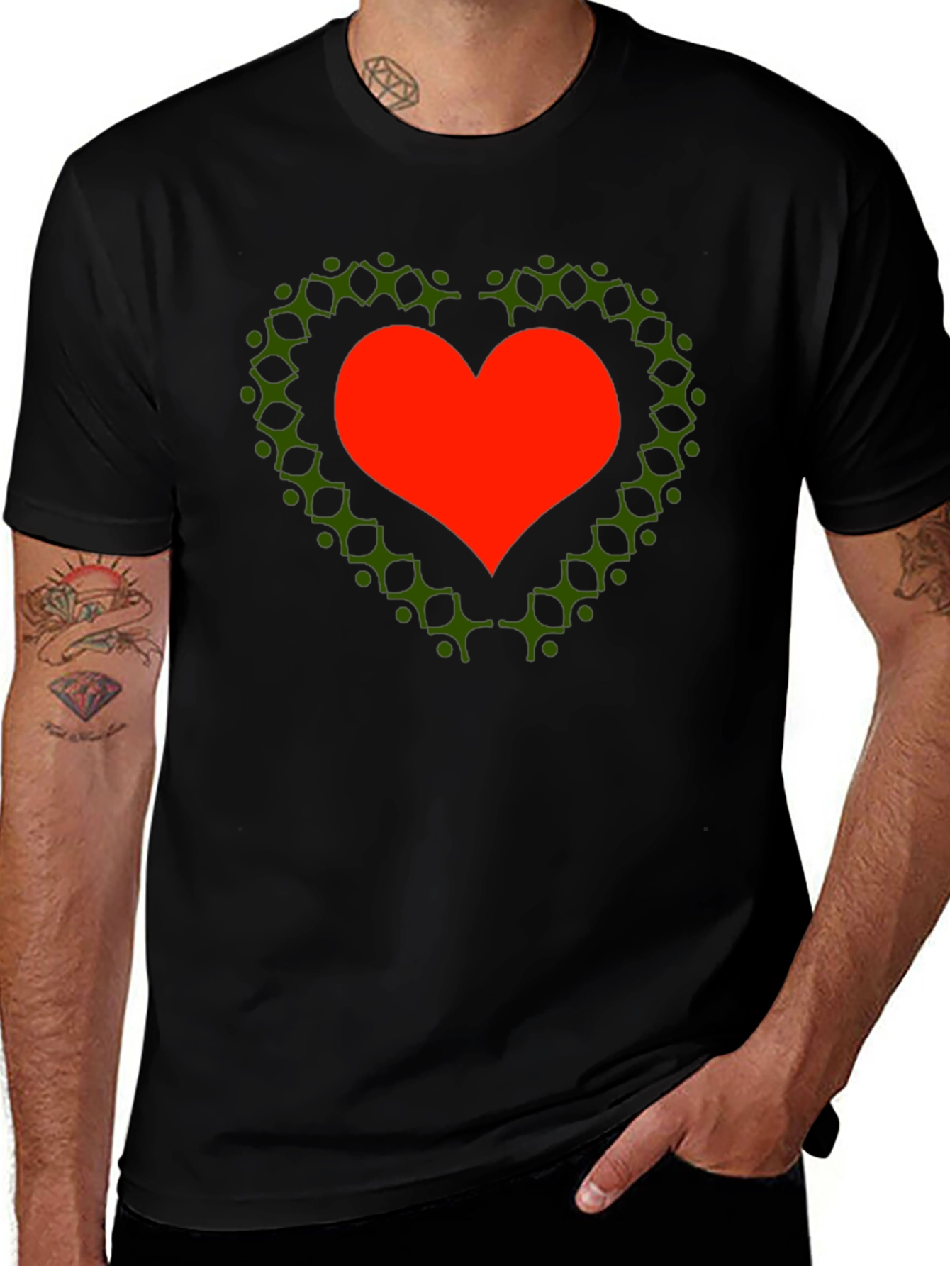 Variant 21 of Heart of People T-Shirt - Black Cotton Crew Neck
