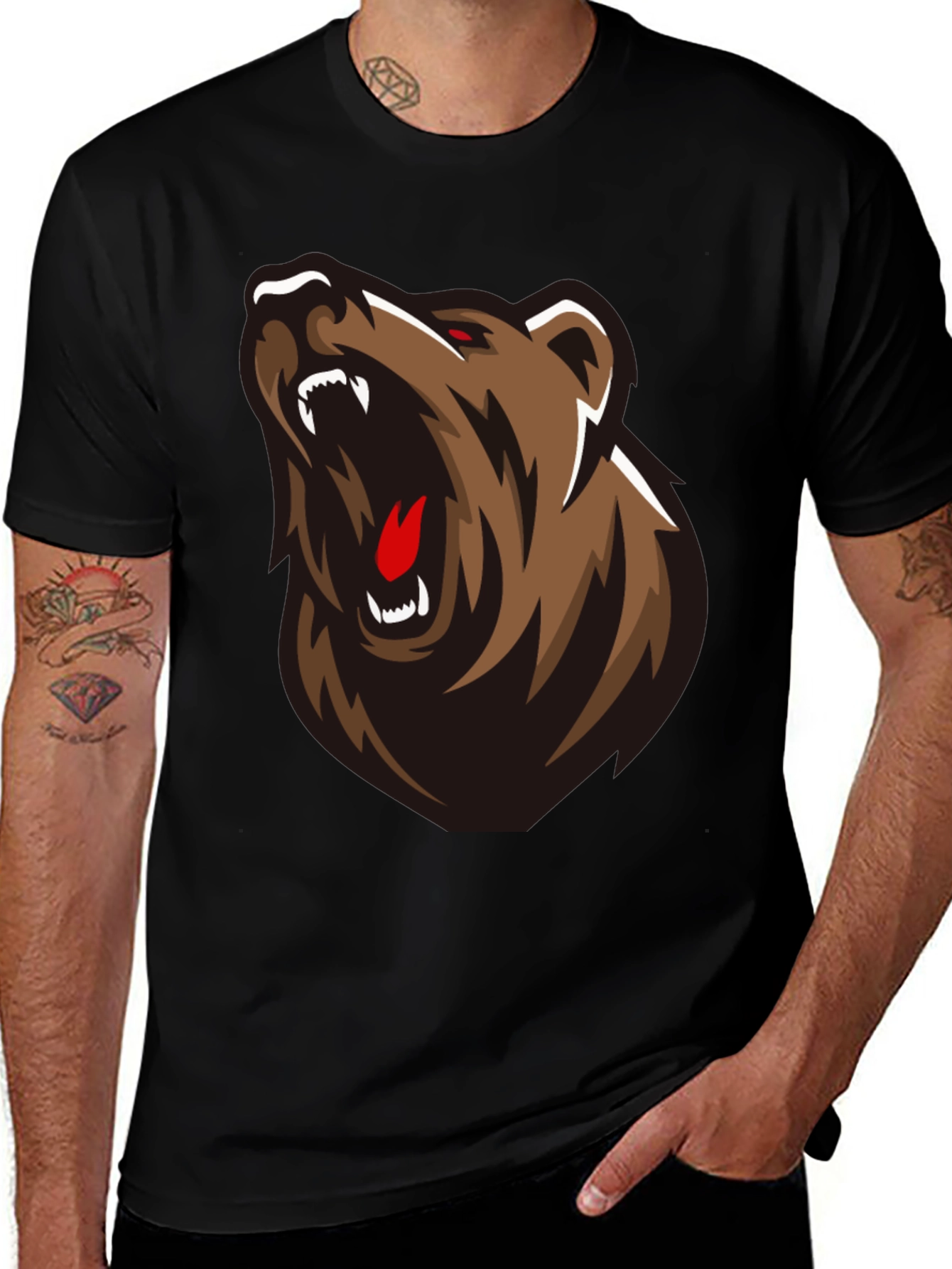 Variant 4 of Men's Black T-Shirt with Bear Graphic