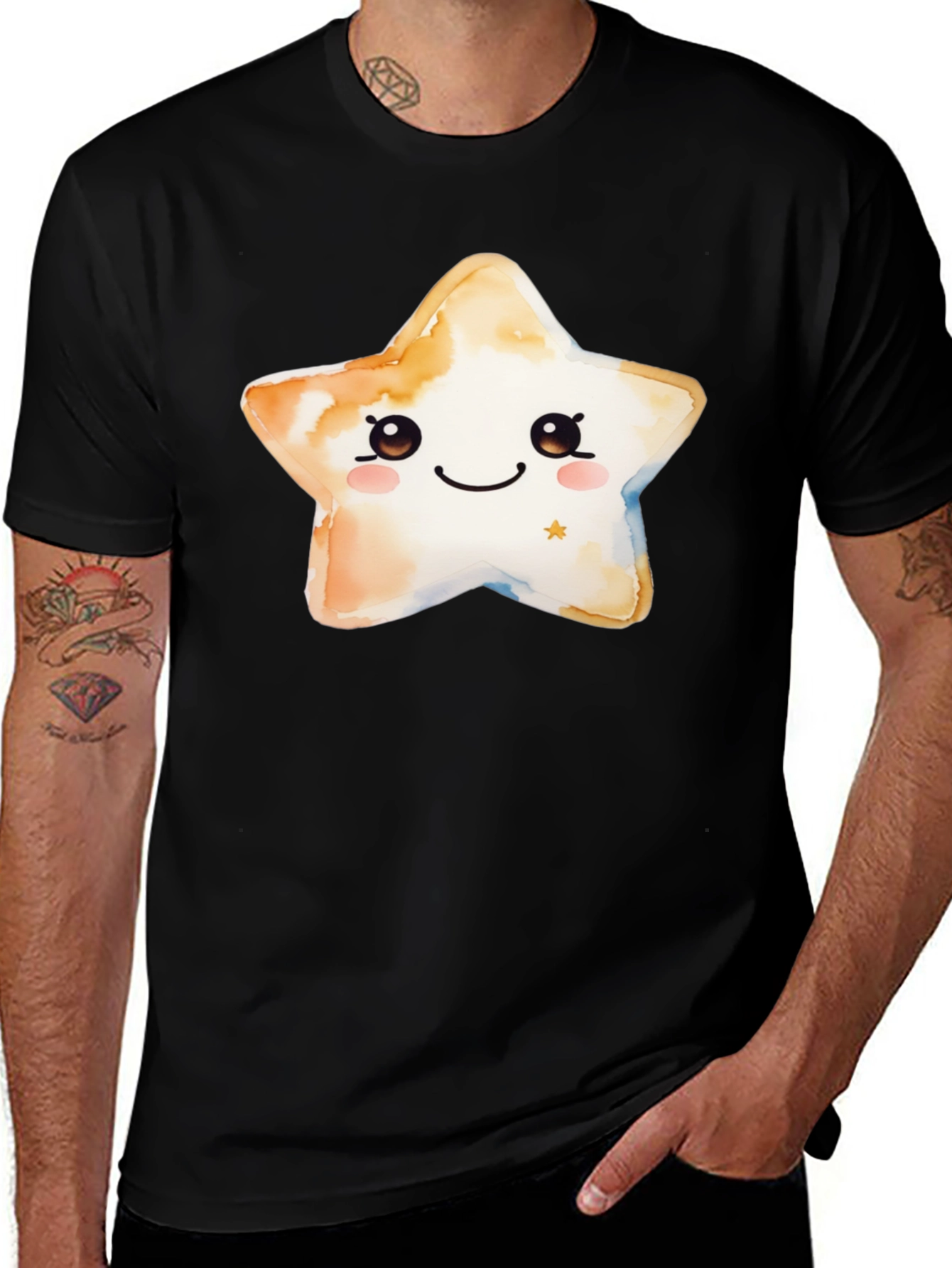 Variant 29 of Cute Star Graphic T-Shirt - Black Cotton Tee