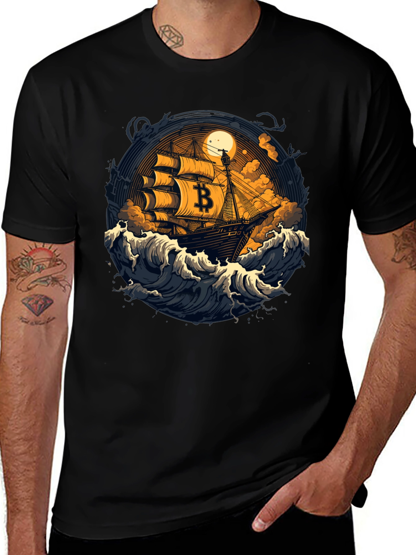 Bitcoin Pirate Ship Graphic Tee - Black