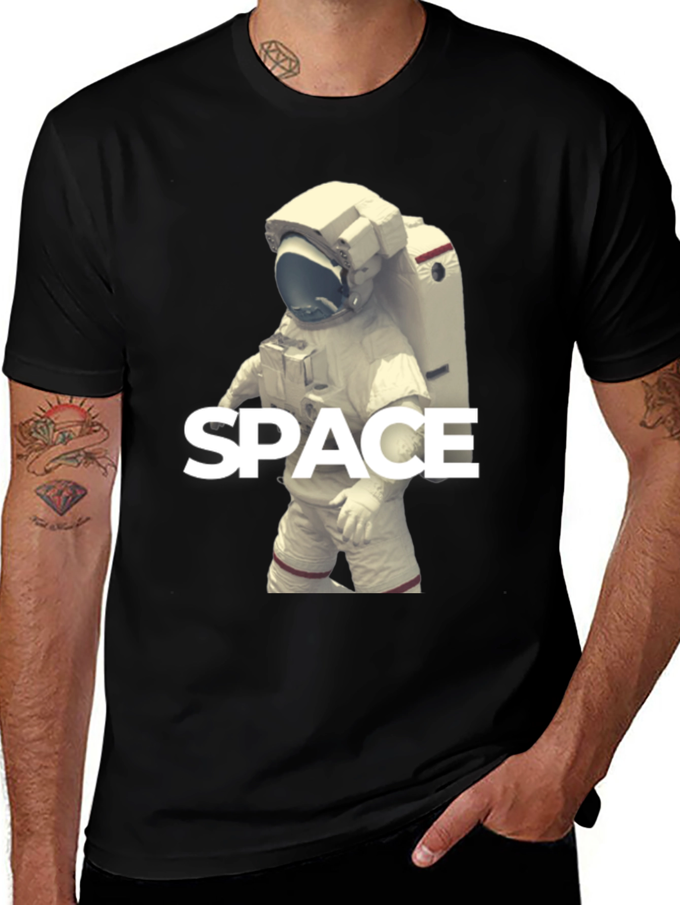 Variant 20 of Space Astronaut Graphic T-Shirt - Black Crew Neck Tee