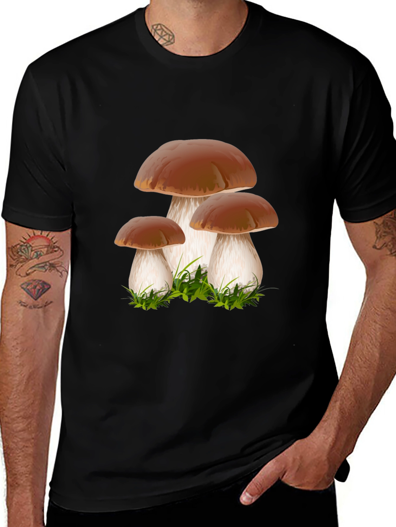 Variant 17 of Mushroom Graphic Tee - Black Crew Neck Shirt