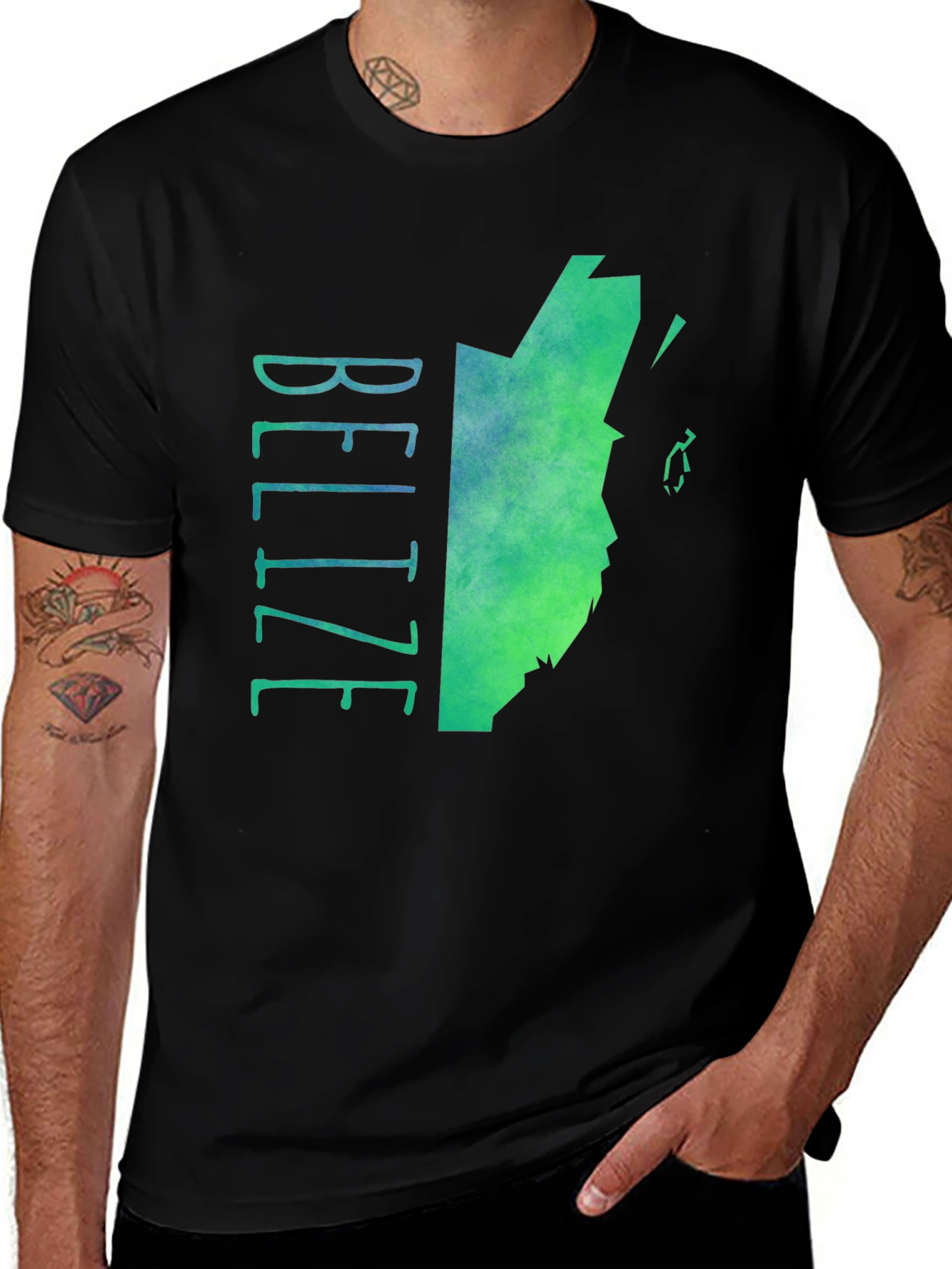 Belize Map Graphic Tee - Black Cotton Blend T-Shirt