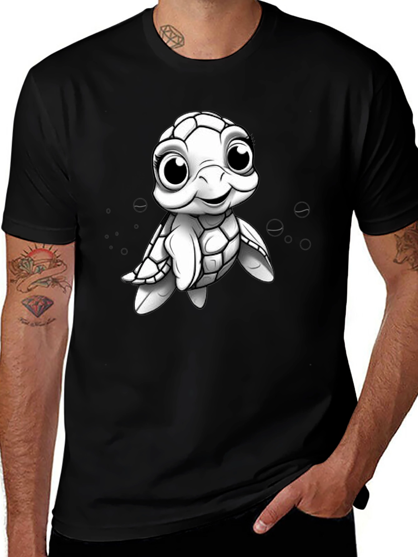 Variant 17 of Cute Turtle Graphic Tee - Unisex Black T-Shirt