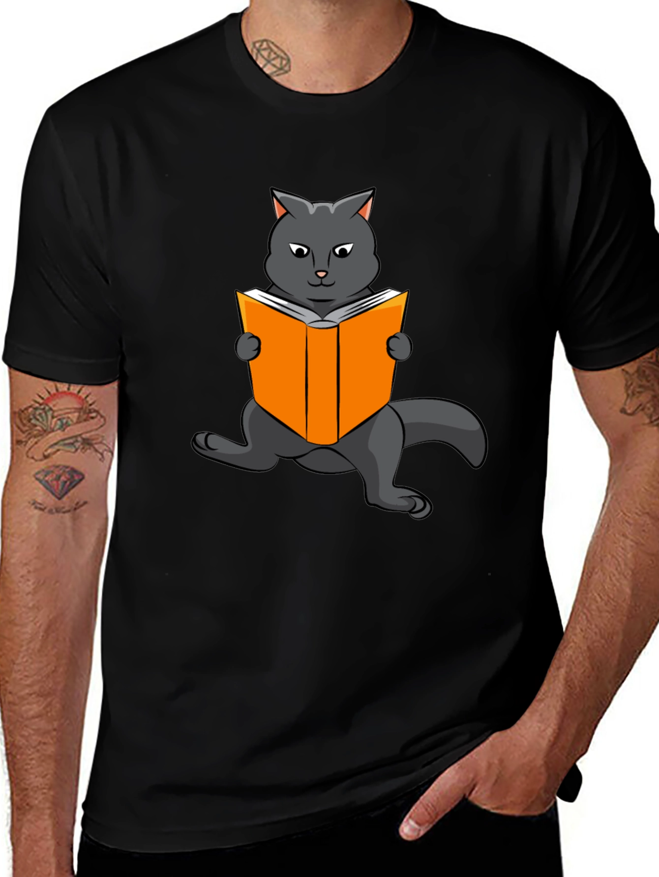 Variant 12 of Cat Reading Book Graphic T-Shirt