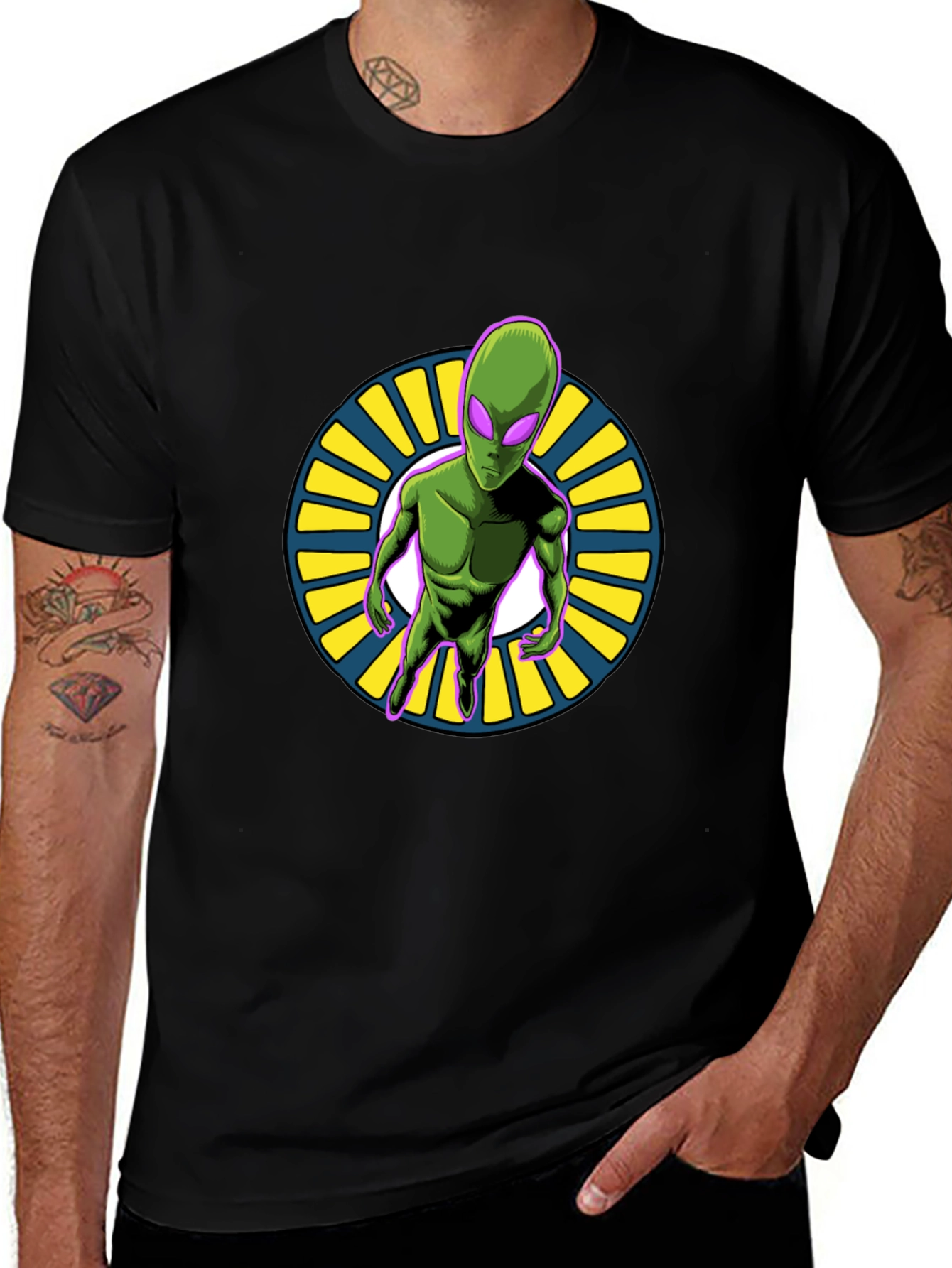 Variant 26 of Alien Graphic T-Shirt - Black Cotton Blend Tee