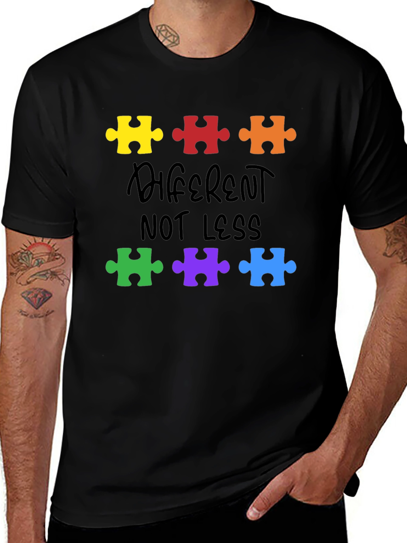Autism Awareness T-Shirt - Different Not Less Puzzle Design