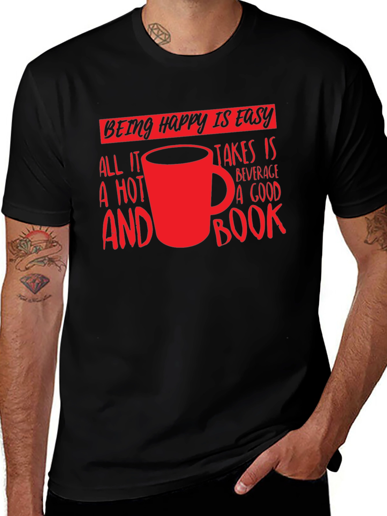 Variant 5 of Happy Is Easy T-Shirt: Hot Beverage & Book