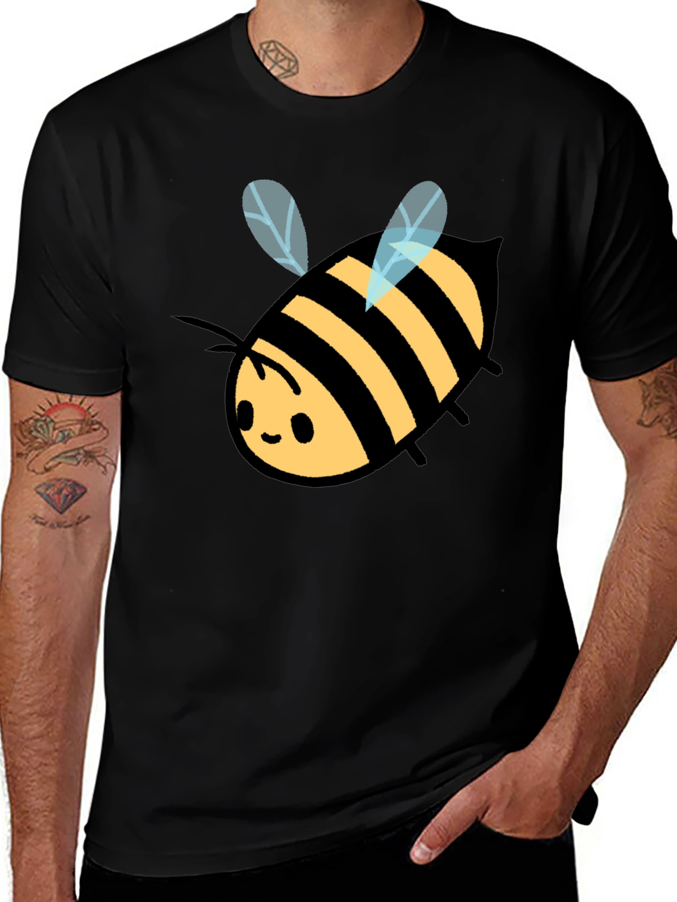 Variant 10 of Cute Bee Graphic Tee - Black Cotton T-Shirt