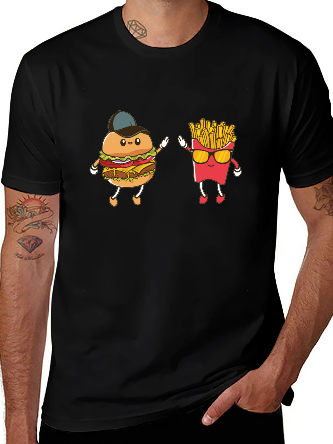 Variant 13 of Burger & Fries Cartoon Graphic Tee - Black
