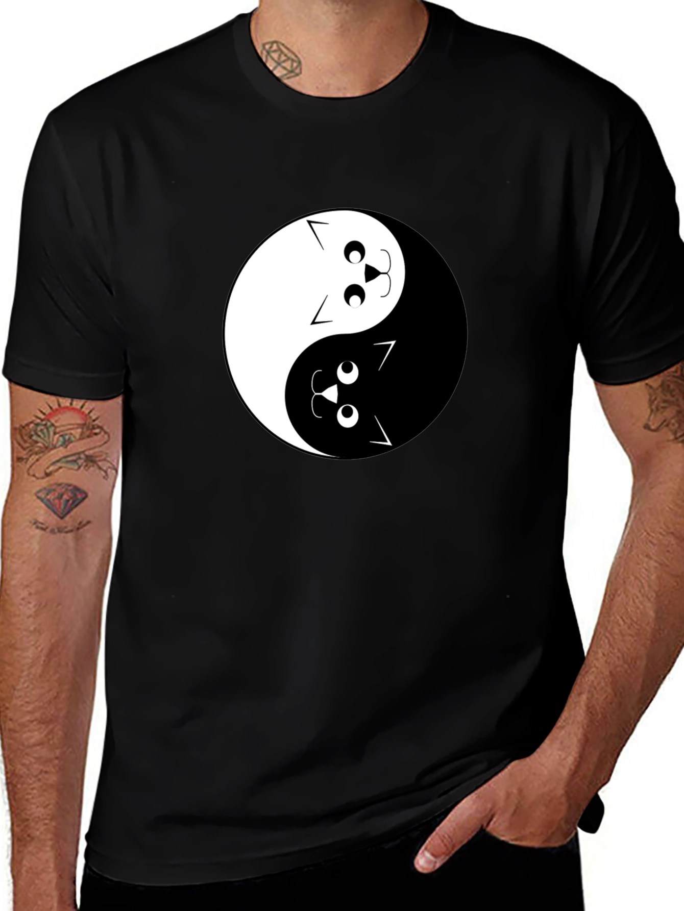 Variant 23 of Yin Yang Cats Graphic Tee - Black Cotton T-Shirt