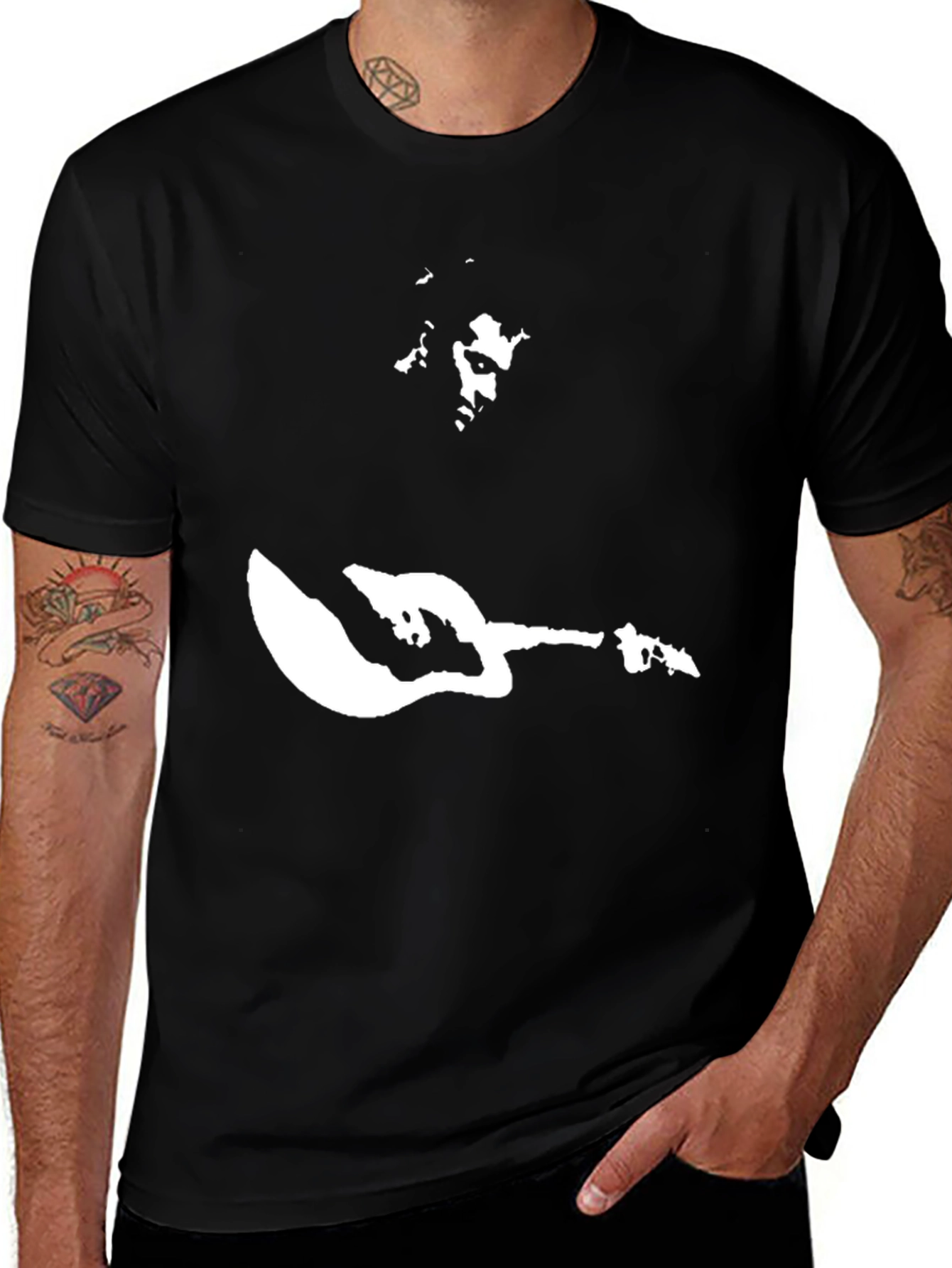 Variant 24 of Black T-Shirt with Musician Graphic Print