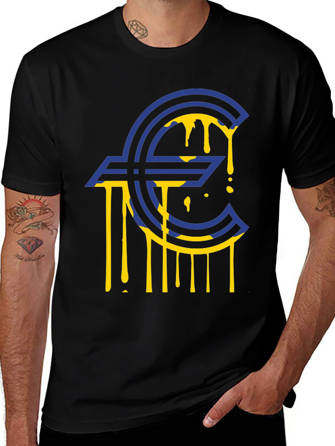 Euro Symbol Drip Graphic T-Shirt