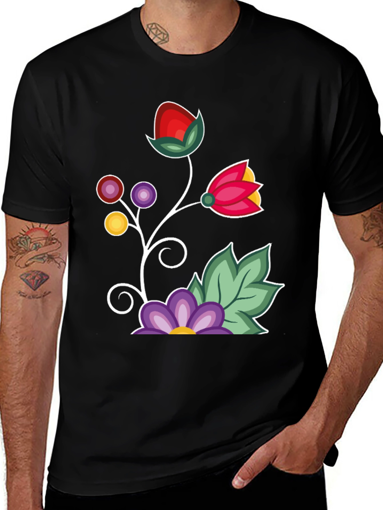 Black Floral Graphic T-Shirt - Black Casual Tee main image