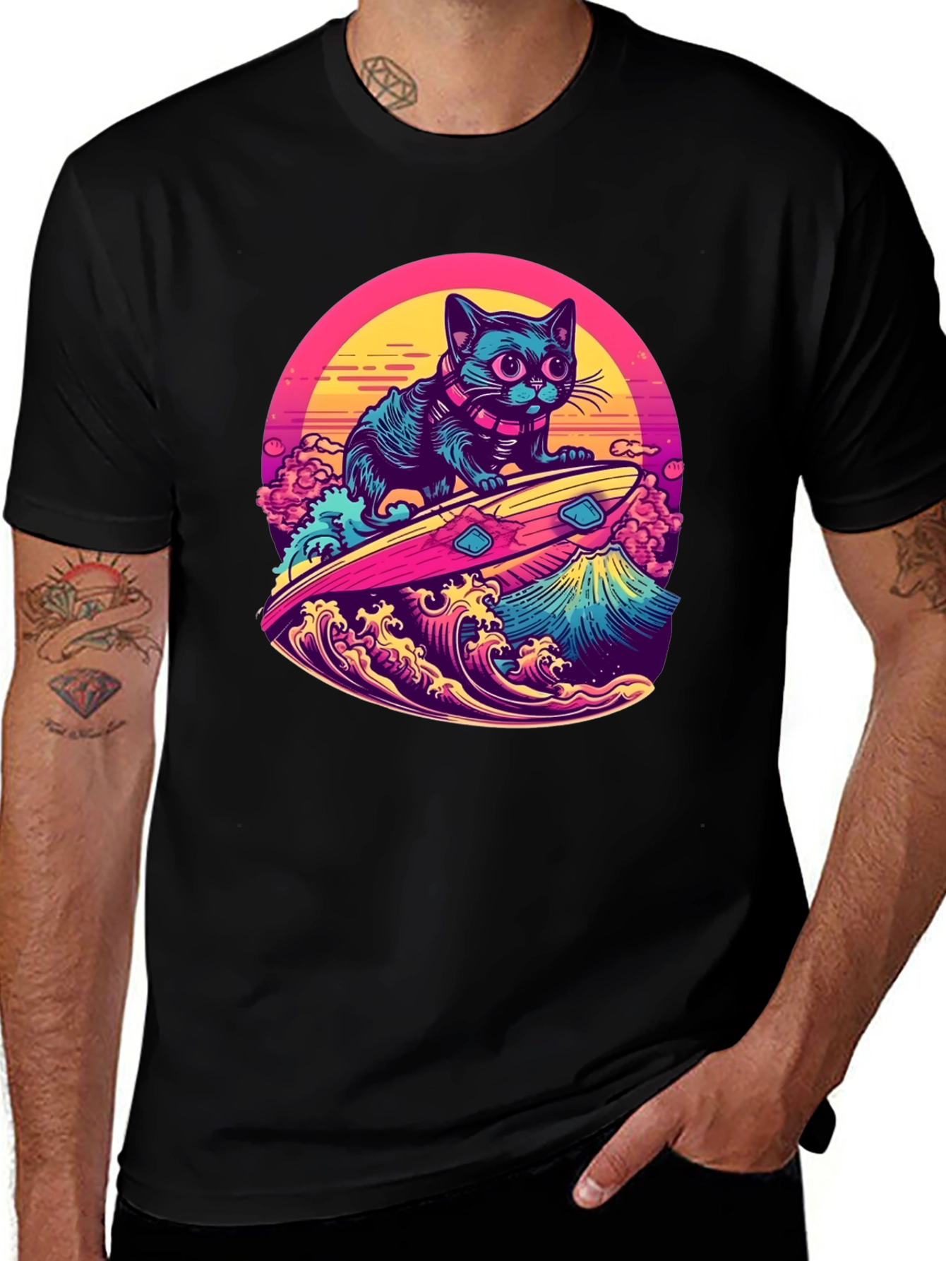 Variant 29 of Surfing Cat Graphic Tee - Cool Summer Style