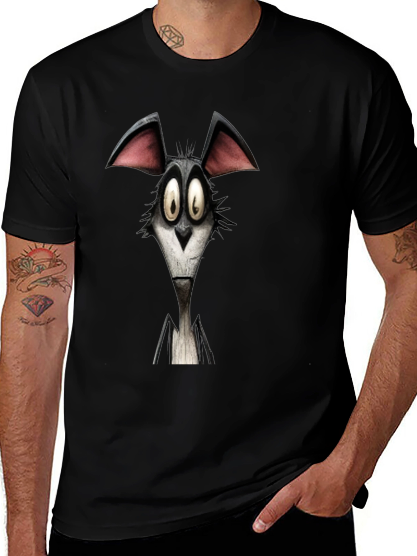 Variant 7 of Cartoon Wolf Graphic Black T-Shirt