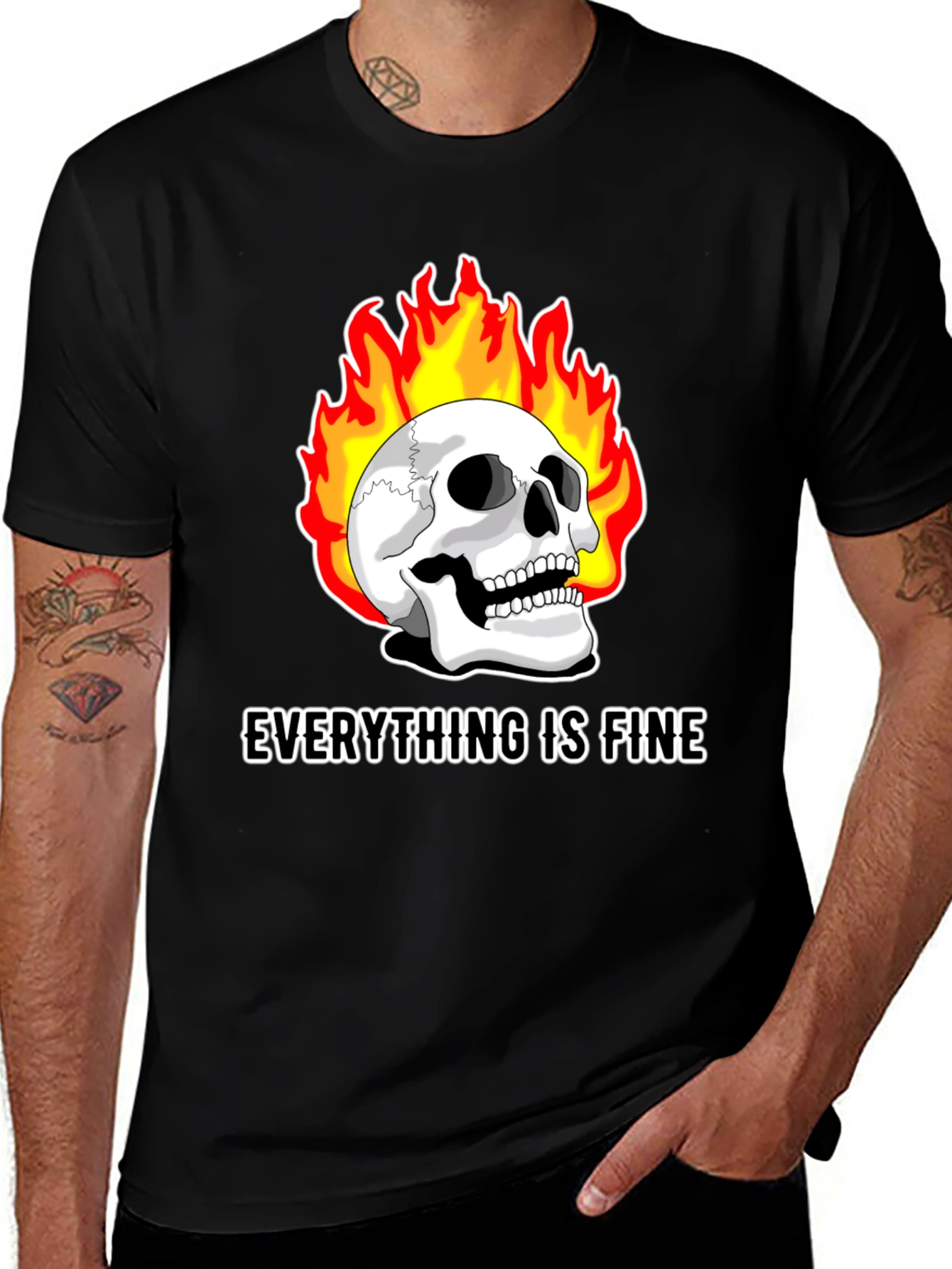 Variant 16 of Everything Is Fine Graphic Tee - Skull on Fire T-Shirt