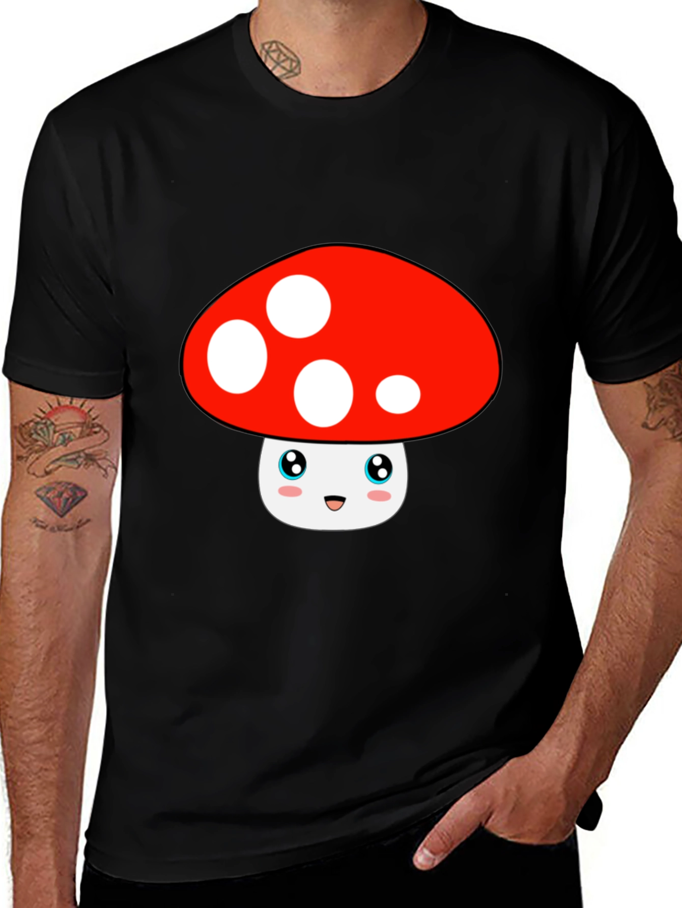Variant 17 of Cute Mushroom Graphic Tee - Black