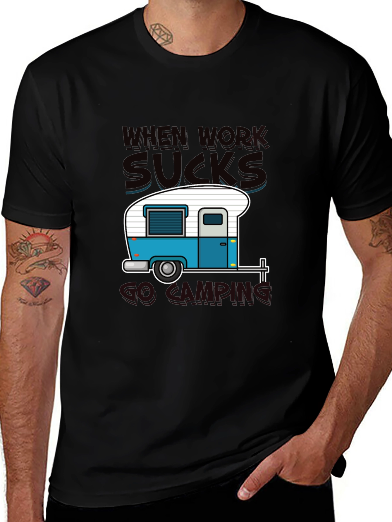 Variant 8 of Camping Lover's Black T-Shirt: When Work Sucks, Go Camping!