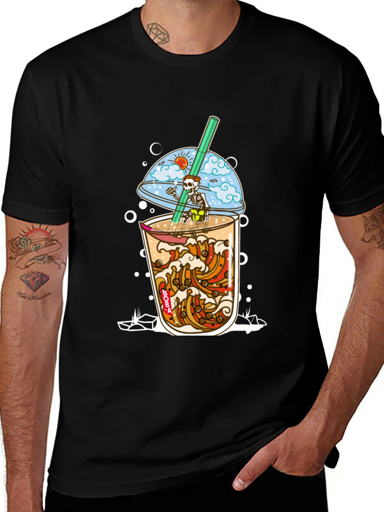 Variant 18 of Boba Skeleton T-Shirt - Beach Vibe Graphic Tee