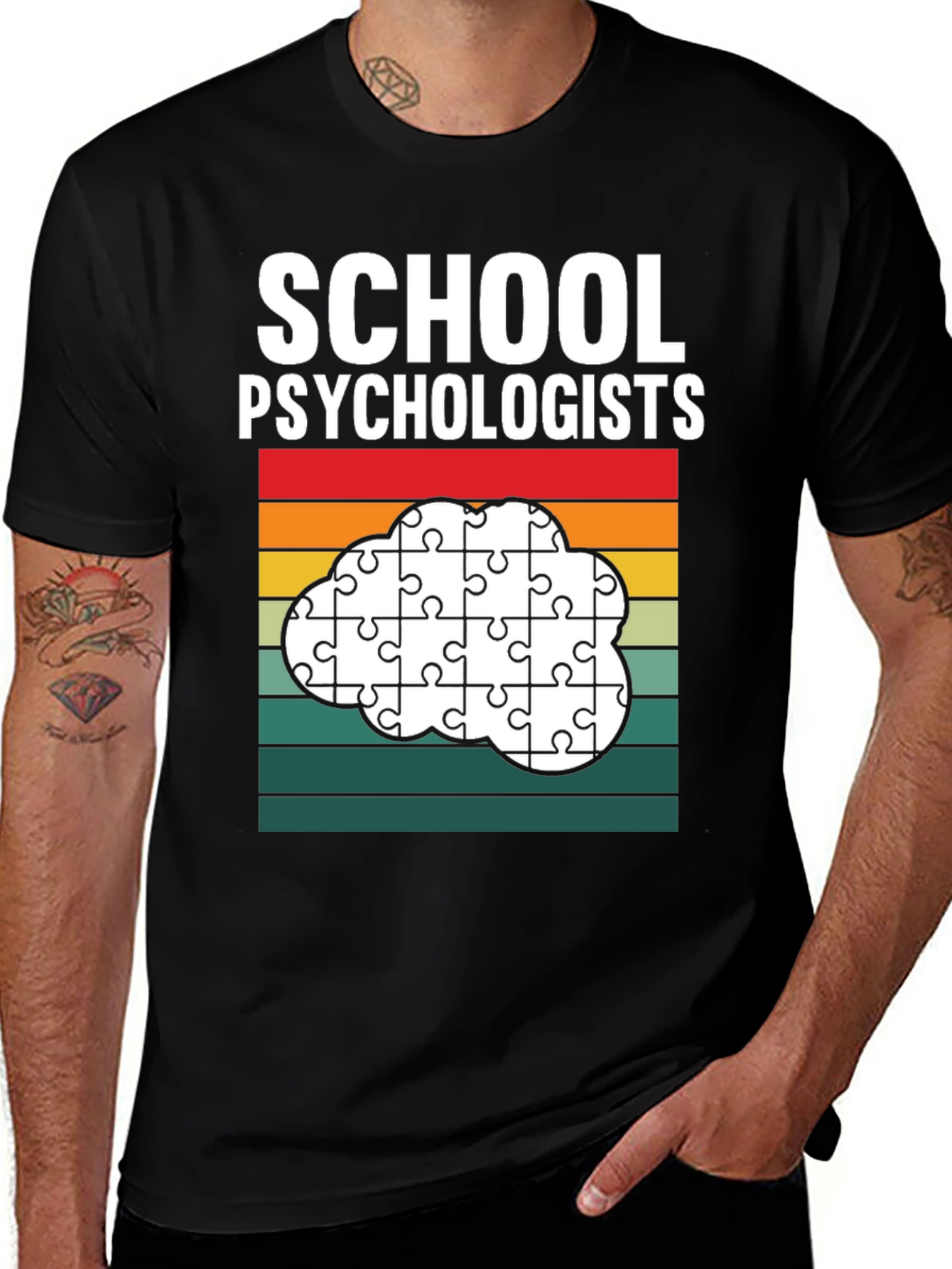 Black School Psychologist Puzzle Piece Cloud T-Shirt main image