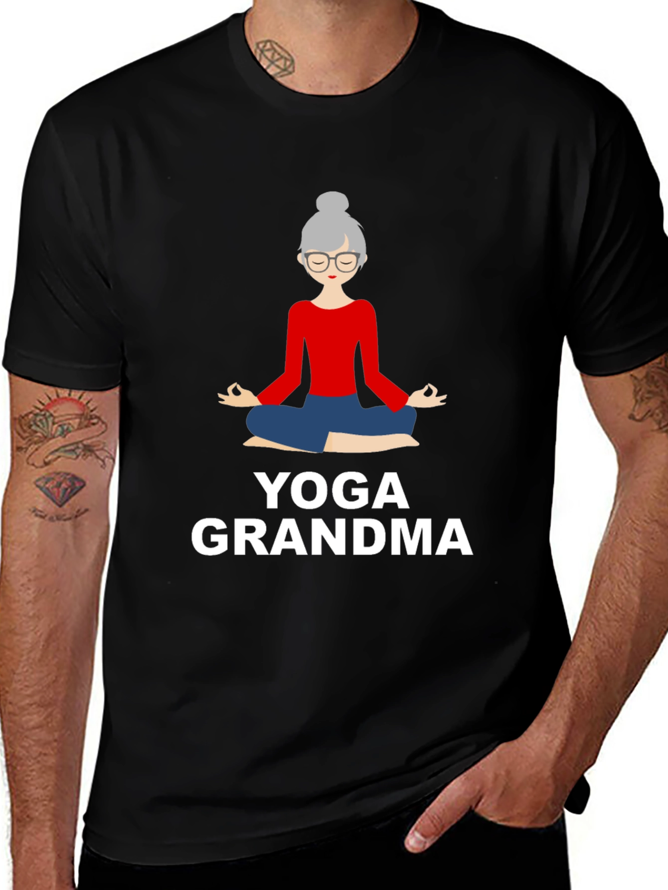 Variant 30 of Yoga Grandma Graphic Tee - Meditating Granny