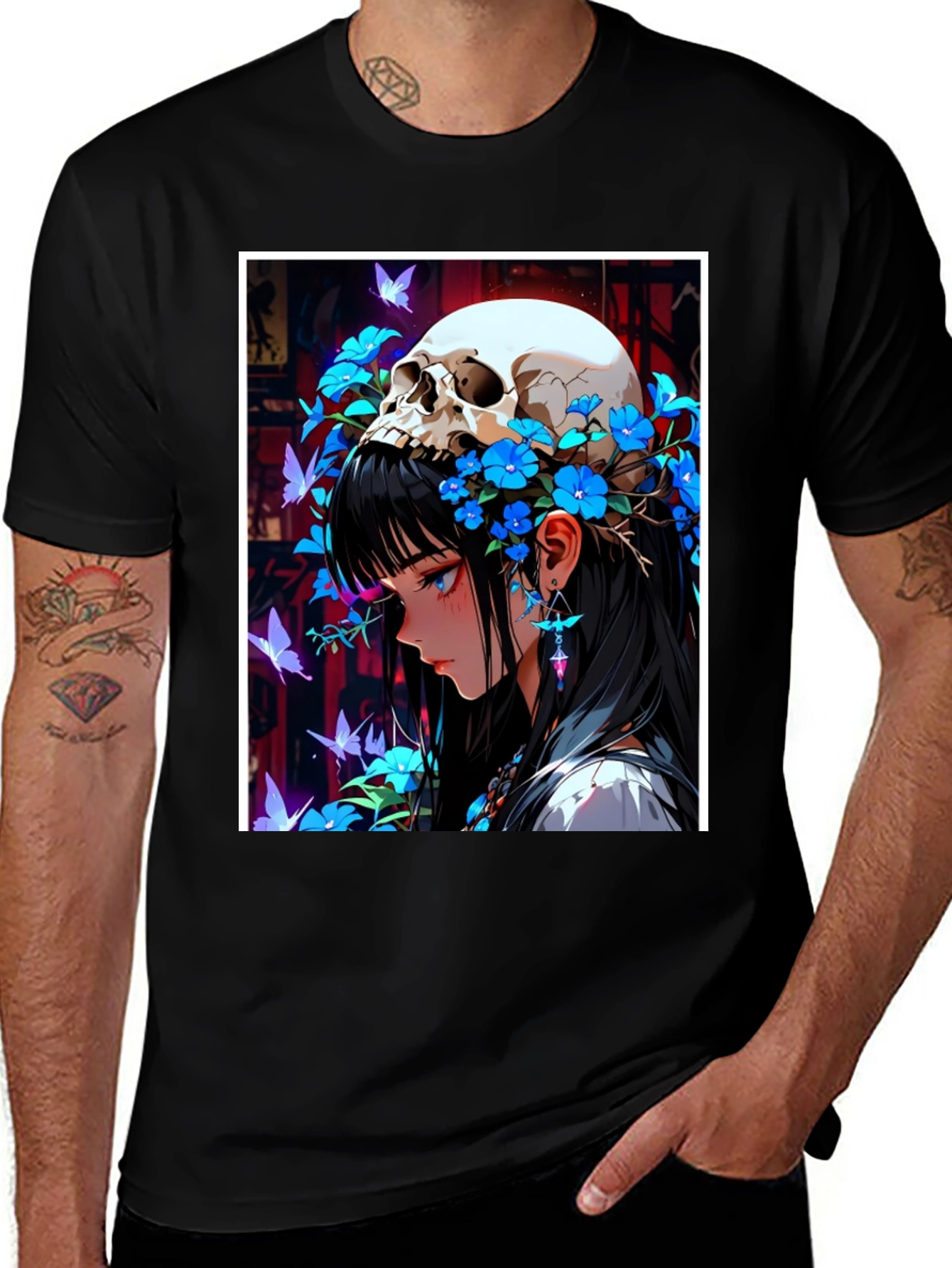 Variant 13 of Anime Skull Girl Graphic Tee - Black