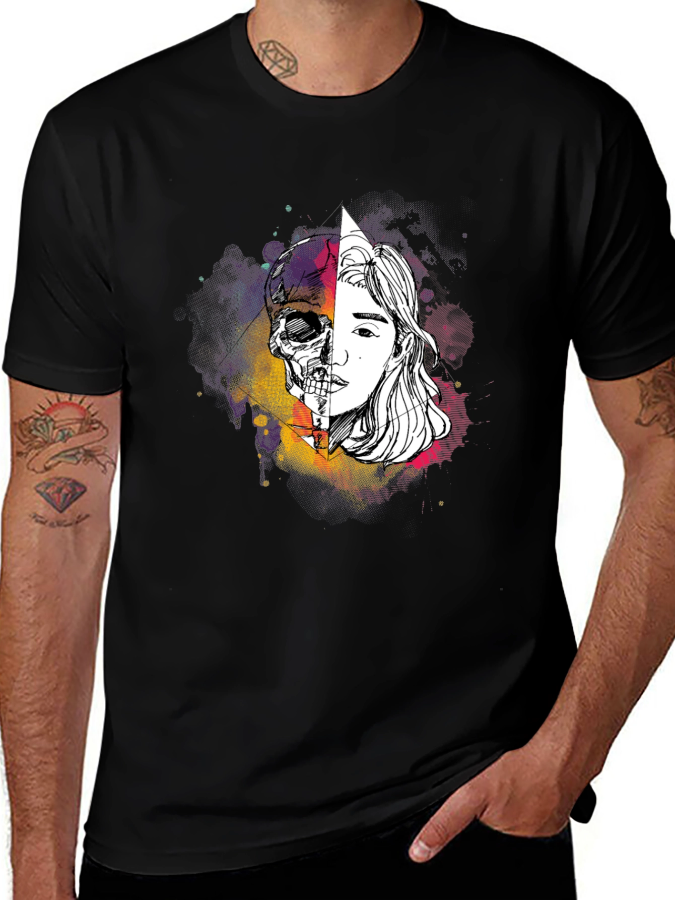 Variant 22 of Skull & Face Graphic Tee - Edgy Style