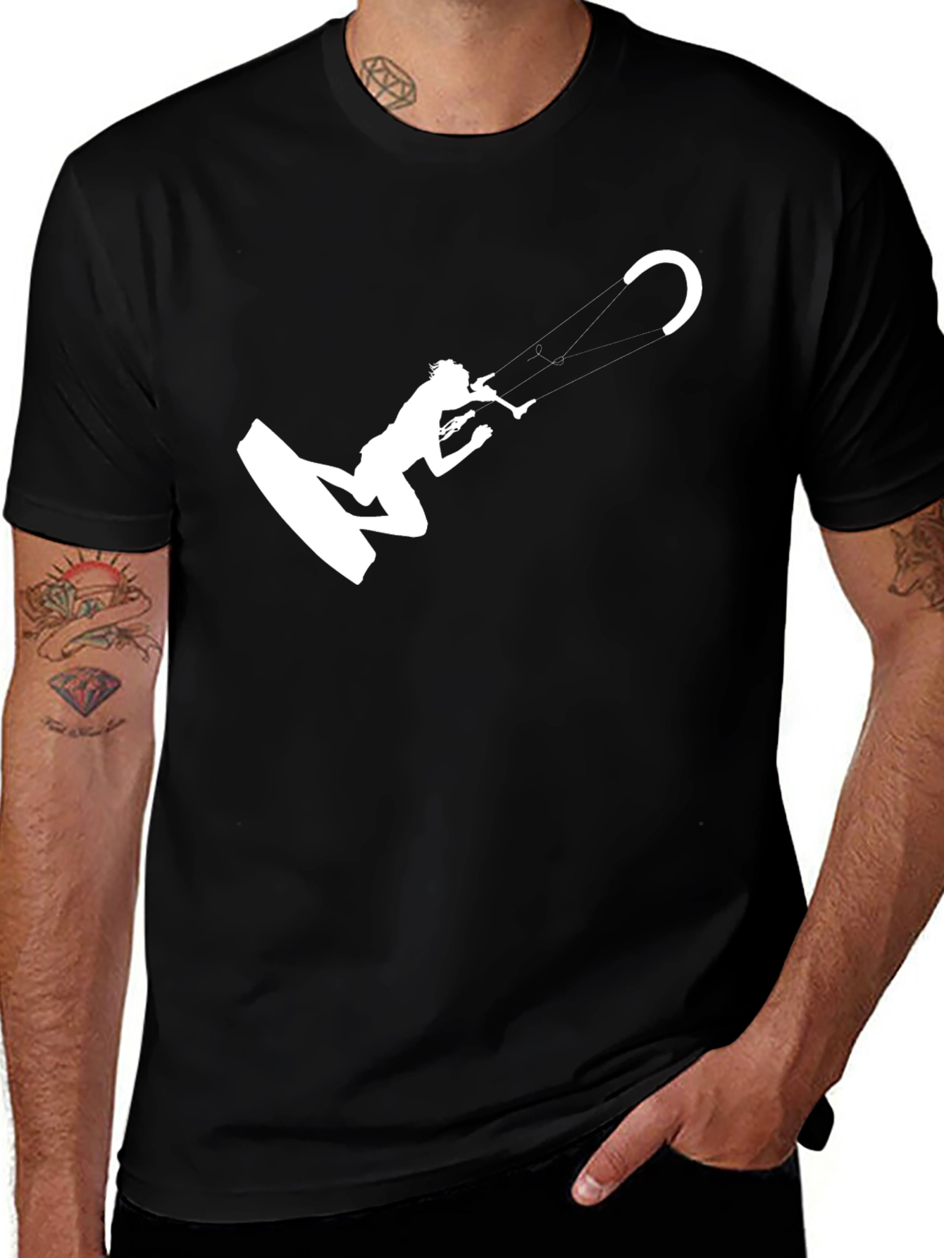 Black T-Shirt with Kite Surfer Graphic